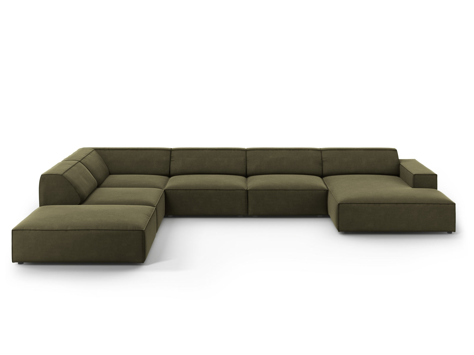Jodie Velour modulares Panoramic Ecksofa links 7 Sitzer in Green präsentiert im Onlineshop von KAQTU Design AG. Ecksofa links ist von Micadoni