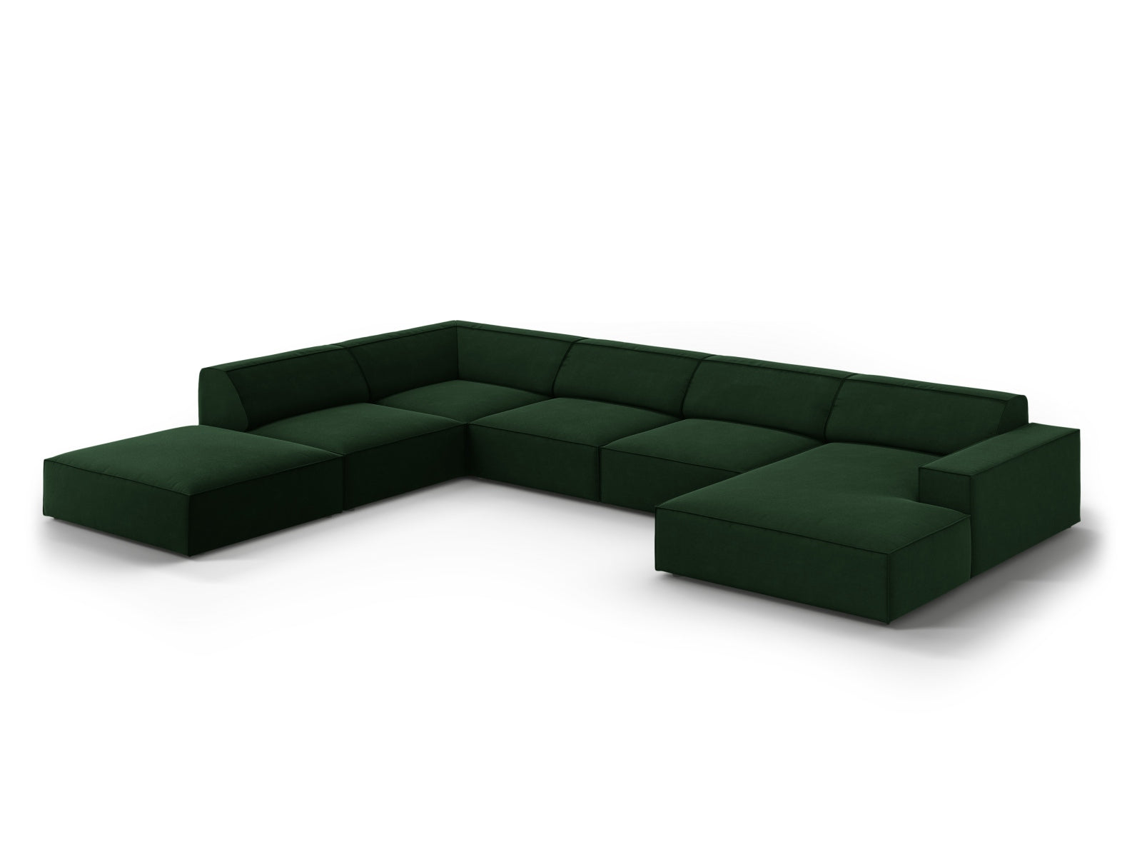 Jodie Velour modulares Panoramic Ecksofa links 7 Sitzer in Bottle Green präsentiert im Onlineshop von KAQTU Design AG. Ecksofa links ist von Micadoni