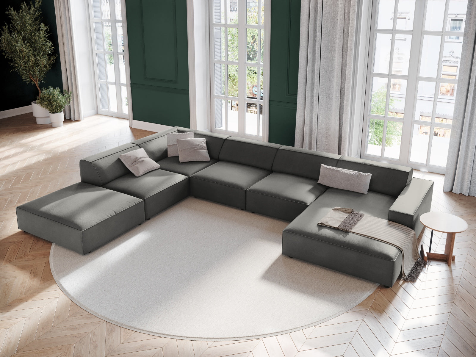 Jodie Velour modulares Panoramic Ecksofa links 7 Sitzer in Light Grey präsentiert im Onlineshop von KAQTU Design AG. Ecksofa links ist von Micadoni