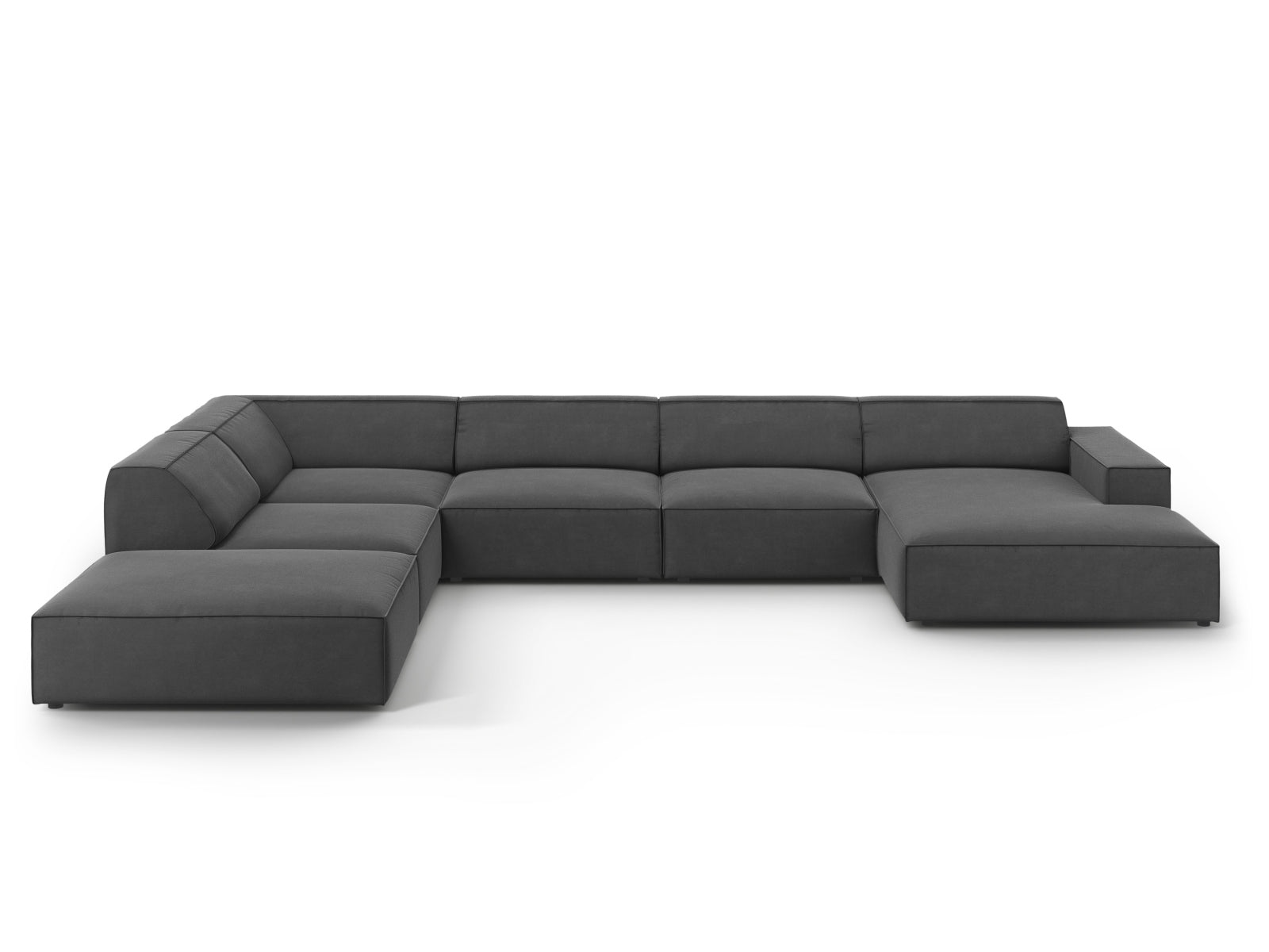 Jodie Velour modulares Panoramic Ecksofa links 7 Sitzer in Grey präsentiert im Onlineshop von KAQTU Design AG. Ecksofa links ist von Micadoni