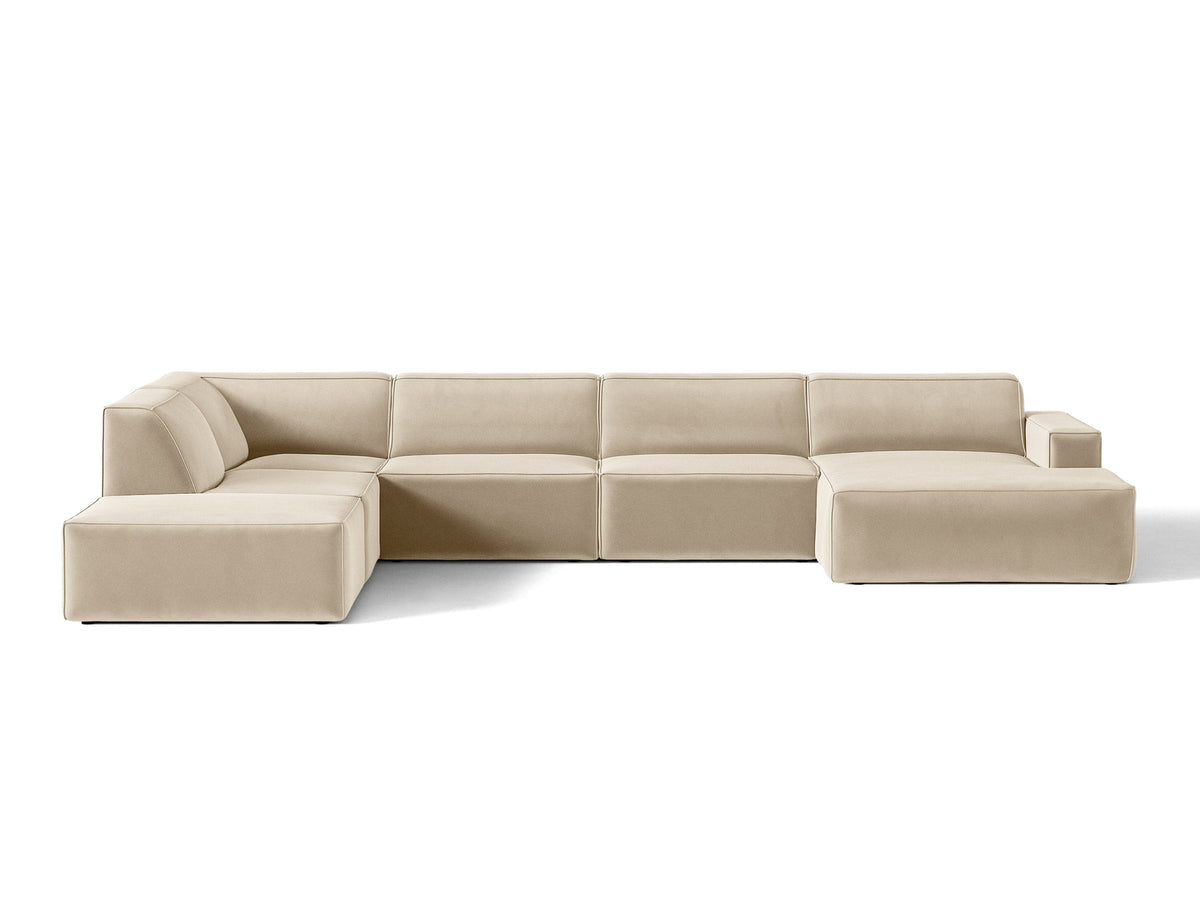 Jodie Velour modulares Panoramic Ecksofa links 7 Sitzer in Dark Beige-Bluvel präsentiert im Onlineshop von KAQTU Design AG. Ecksofa ist von Micadoni