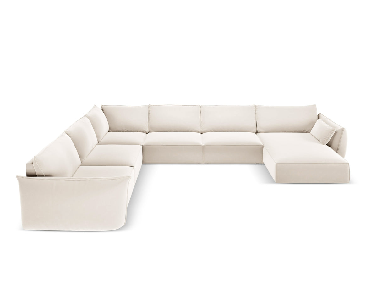 Kaelle Velour Panoramic Ecksofa links 8 Sitzer in Light Beige-Bluvel präsentiert im Onlineshop von KAQTU Design AG. Ecksofa links ist von Micadoni