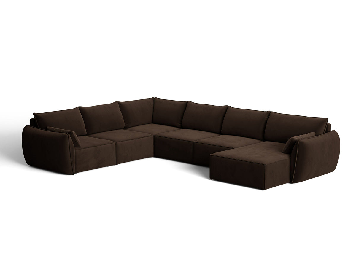 L-Sofa Kaelle Panoramasofa links von Micadoni mit Stoffbezug und niedrigen schwarzen Beinen