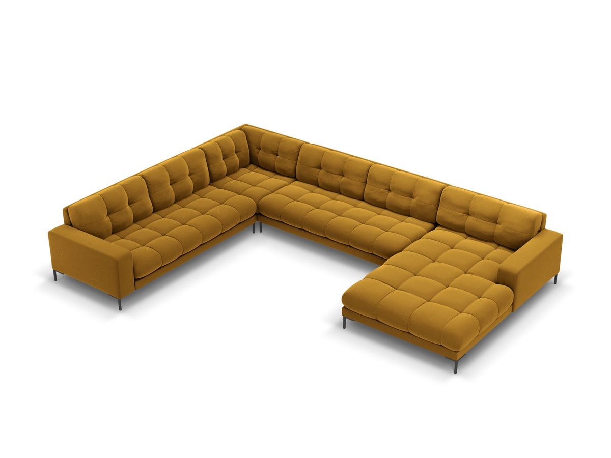 Mamaia Velour Panoramic Ecksofa links 7 Sitzer in Yellow/Schwarz-Bluvel präsentiert im Onlineshop von KAQTU Design AG. Ecksofa links ist von Micadoni