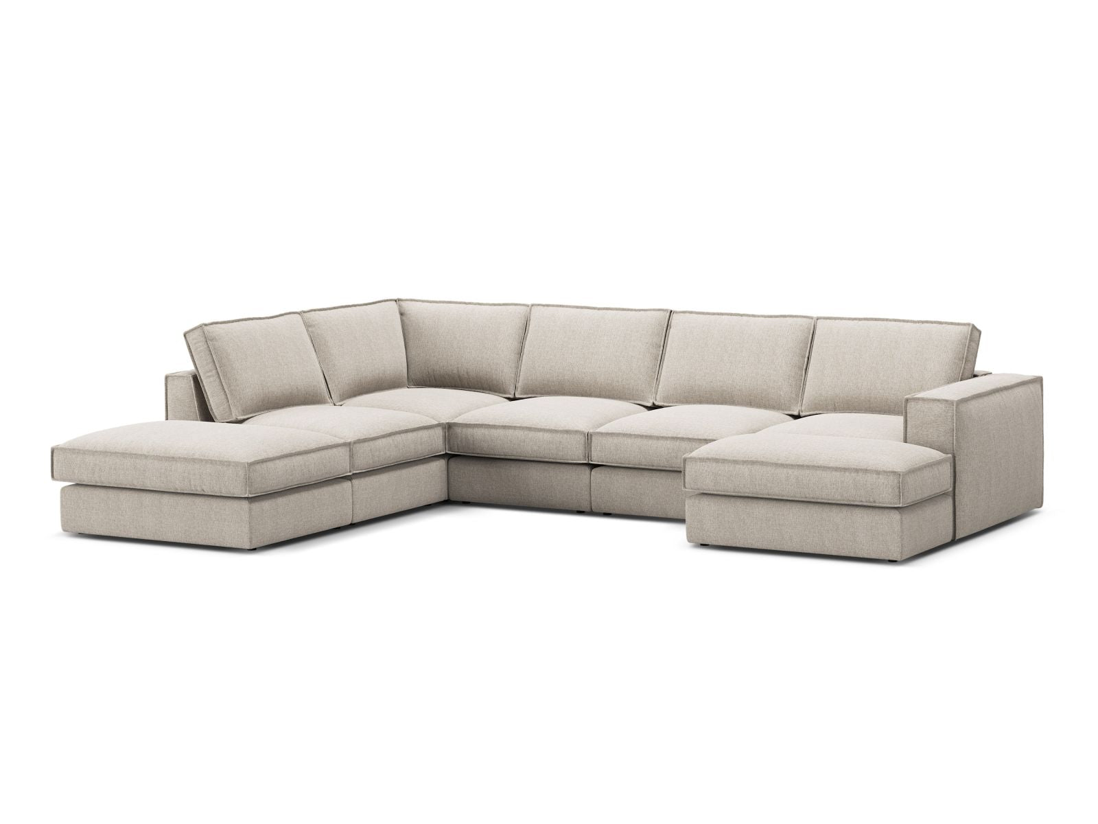 Elegantes 5-Sitzer Ecksofa Panoramic links Pola in Sand-Babel, ideal für stilvolle Wohnräume, erhältlich bei KAQTU Design AG.