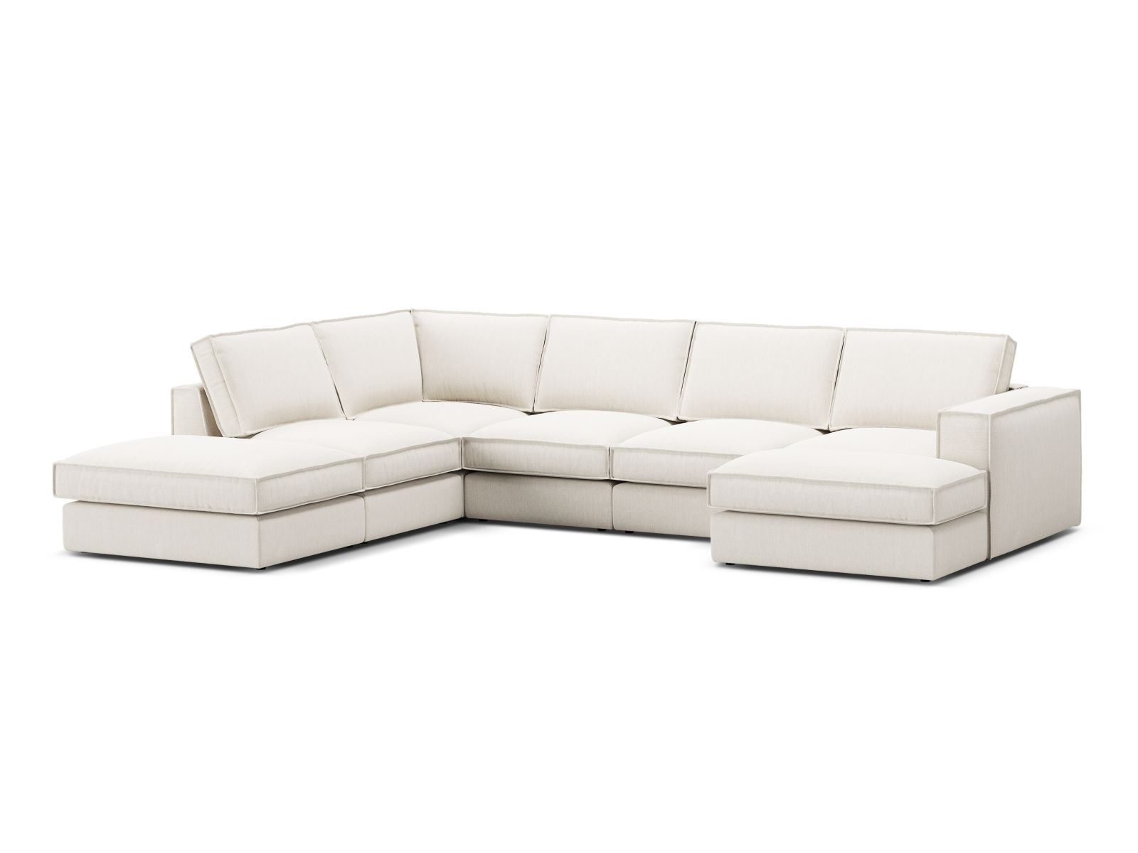 Elegantes 5-Sitzer Ecksofa Panoramic links Pola in stilvollem Weiß, ideal für moderne Wohnräume, erhältlich bei KAQTU Design AG.