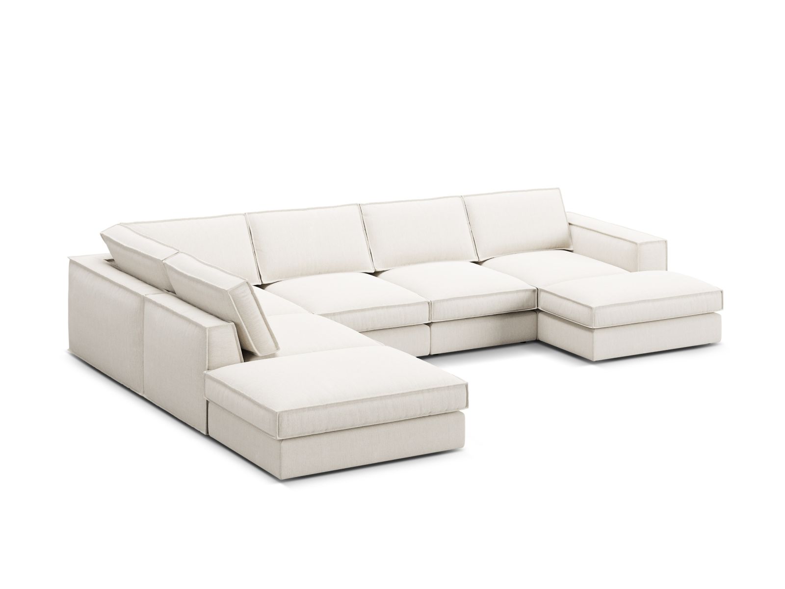 Elegantes 5-Sitzer Ecksofa Panoramic links Pola in zeitlosem Weiß, ideal für moderne Wohnräume und entspannte Stunden mit Freunden.