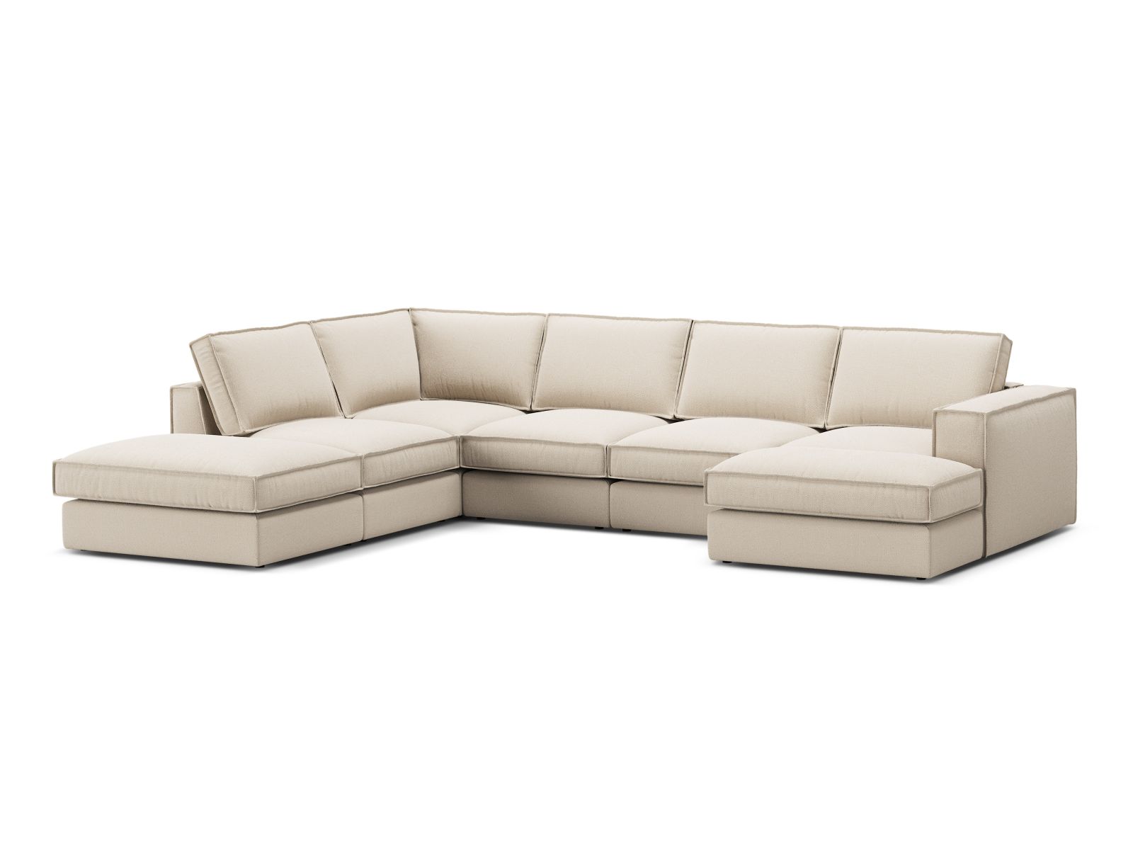 Beige 5-Sitzer Ecksofa Panoramic links von Micadoni, stilvolles und modernes Design für Ihr Wohnzimmer, ideal für gesellige Abende.