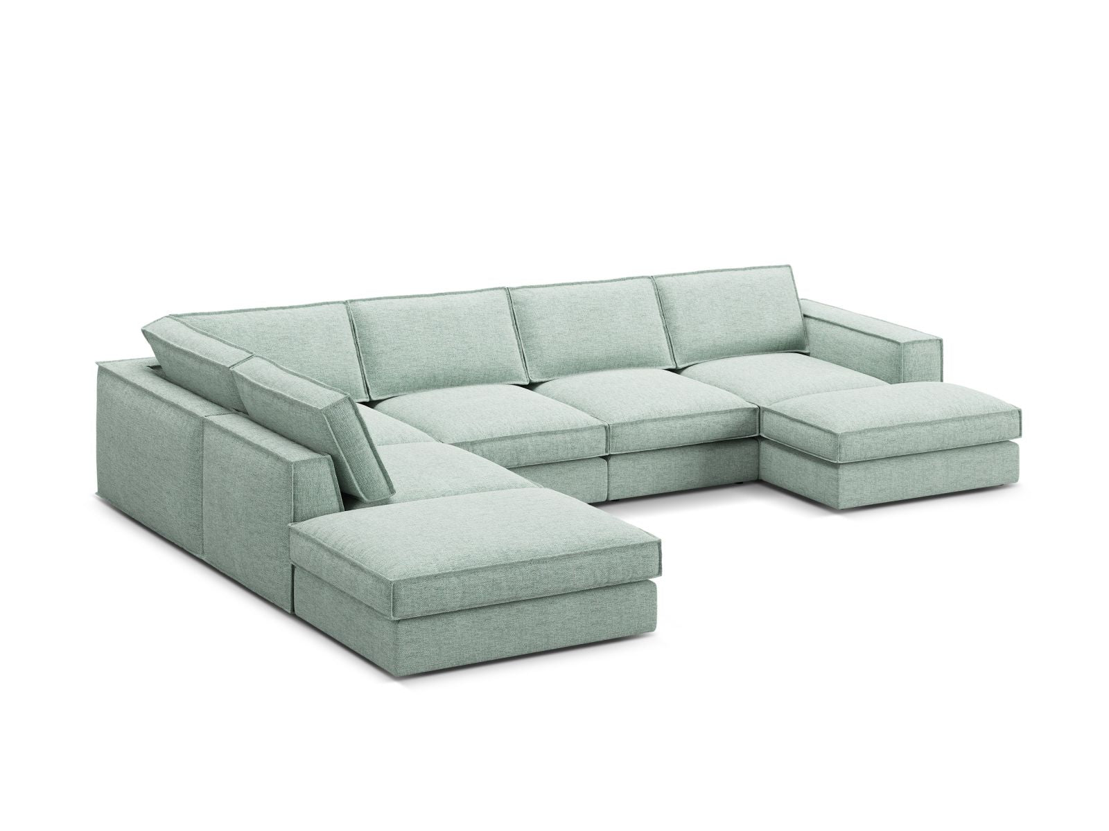 Modernes 5-Sitzer Ecksofa Panoramic links in sanftem Mint von Micadoni, ideal für gemütliche Abende und stilvolle Einrichtung.