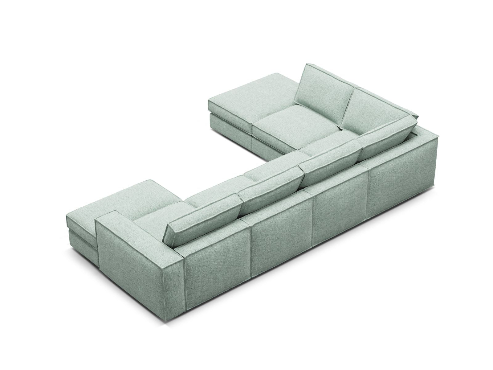 Elegantes 5-Sitzer Ecksofa Panoramic links in zartem Mint, perfekt für entspannte Stunden und geschmackvolle Wohnräume.