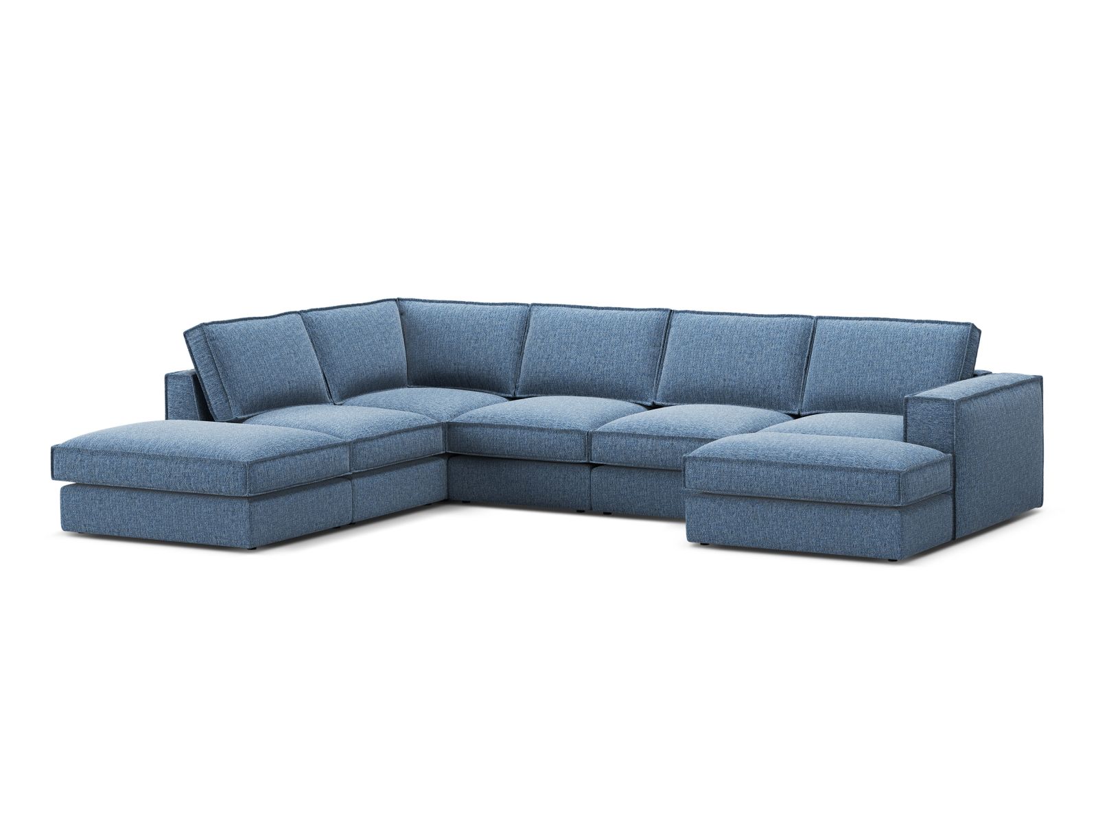 Elegantes 5-Sitzer Ecksofa Panoramic links in Dunkelblau von Micadoni, ideal für stilvolle Wohnräume und gemütliche Abende.