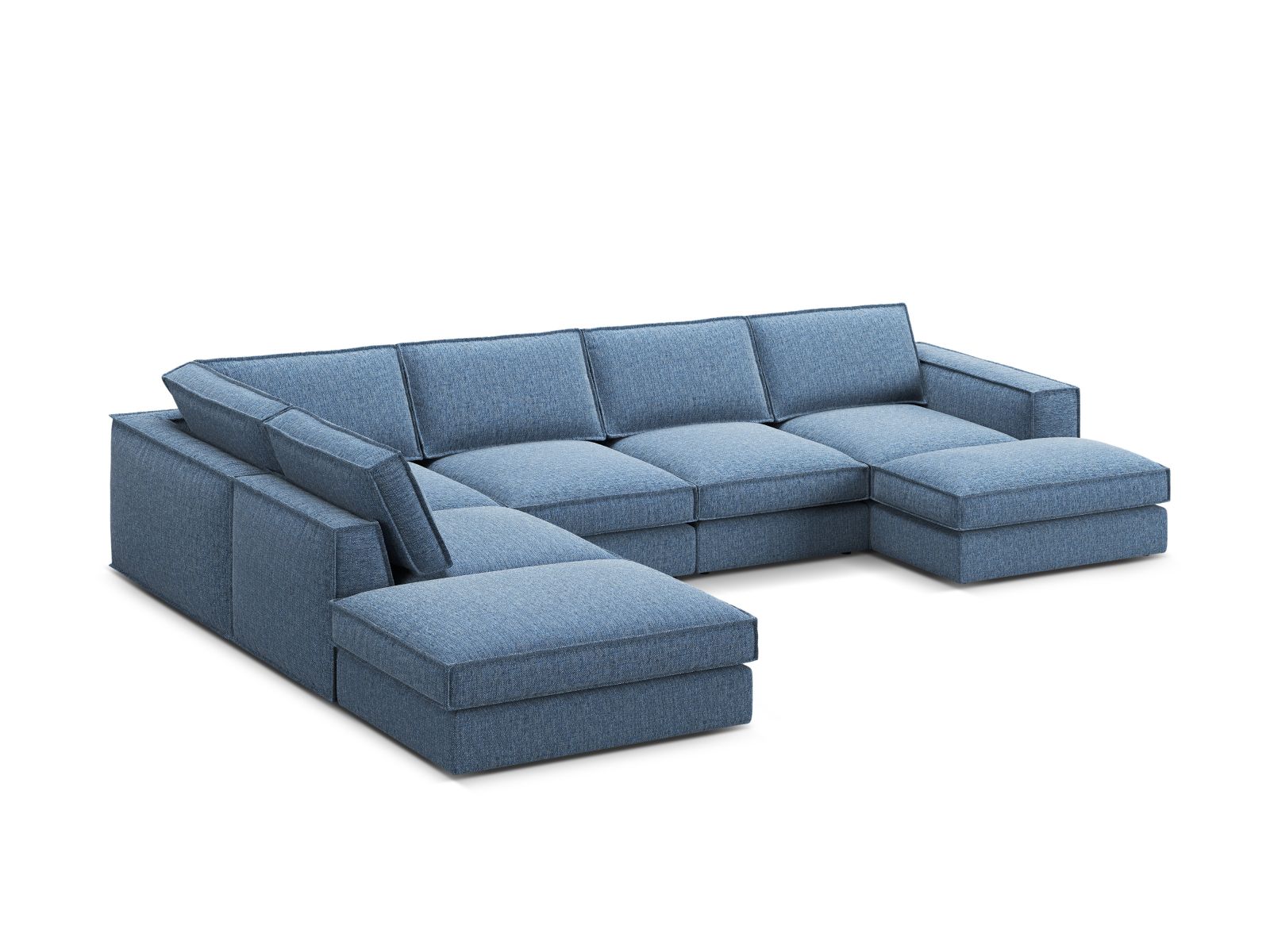 Elegantes 5-Sitzer Ecksofa Panoramic links in edlem Blau von Micadoni, ideal für gemütliche Abende und modernes Wohndesign.