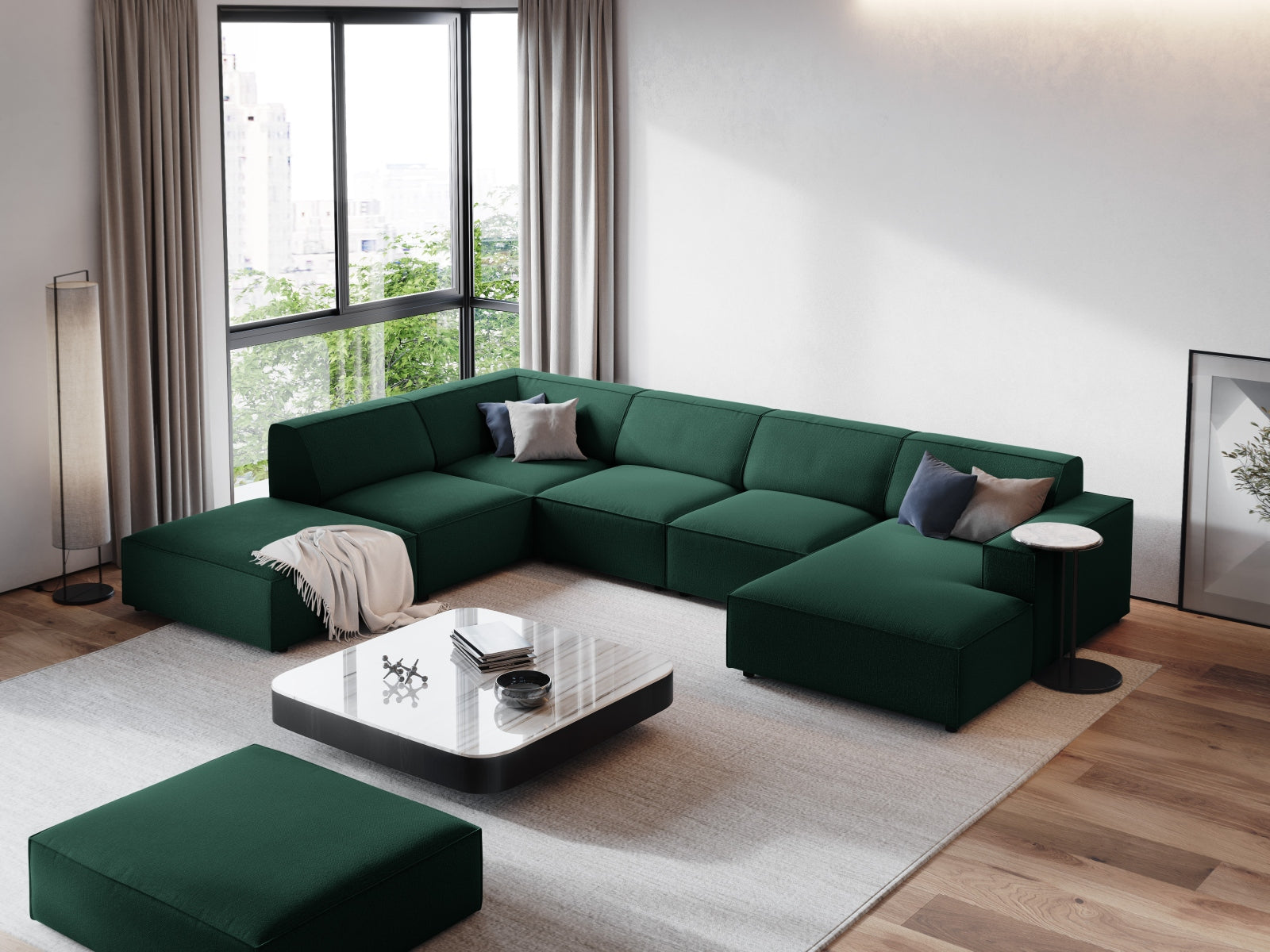 Jodie Modulares Panoramic Ecksofa links 7 Sitzer in Green präsentiert im Onlineshop von KAQTU Design AG. Ecksofa links ist von Micadoni