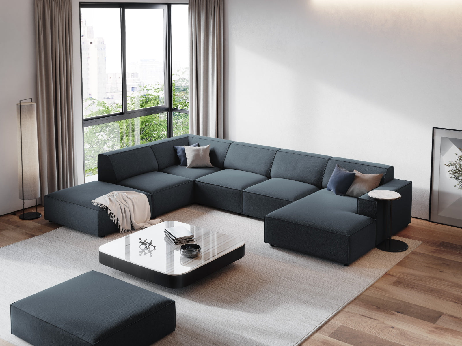 Jodie Modulares Panoramic Ecksofa links 7 Sitzer in Blue präsentiert im Onlineshop von KAQTU Design AG. Ecksofa links ist von Micadoni