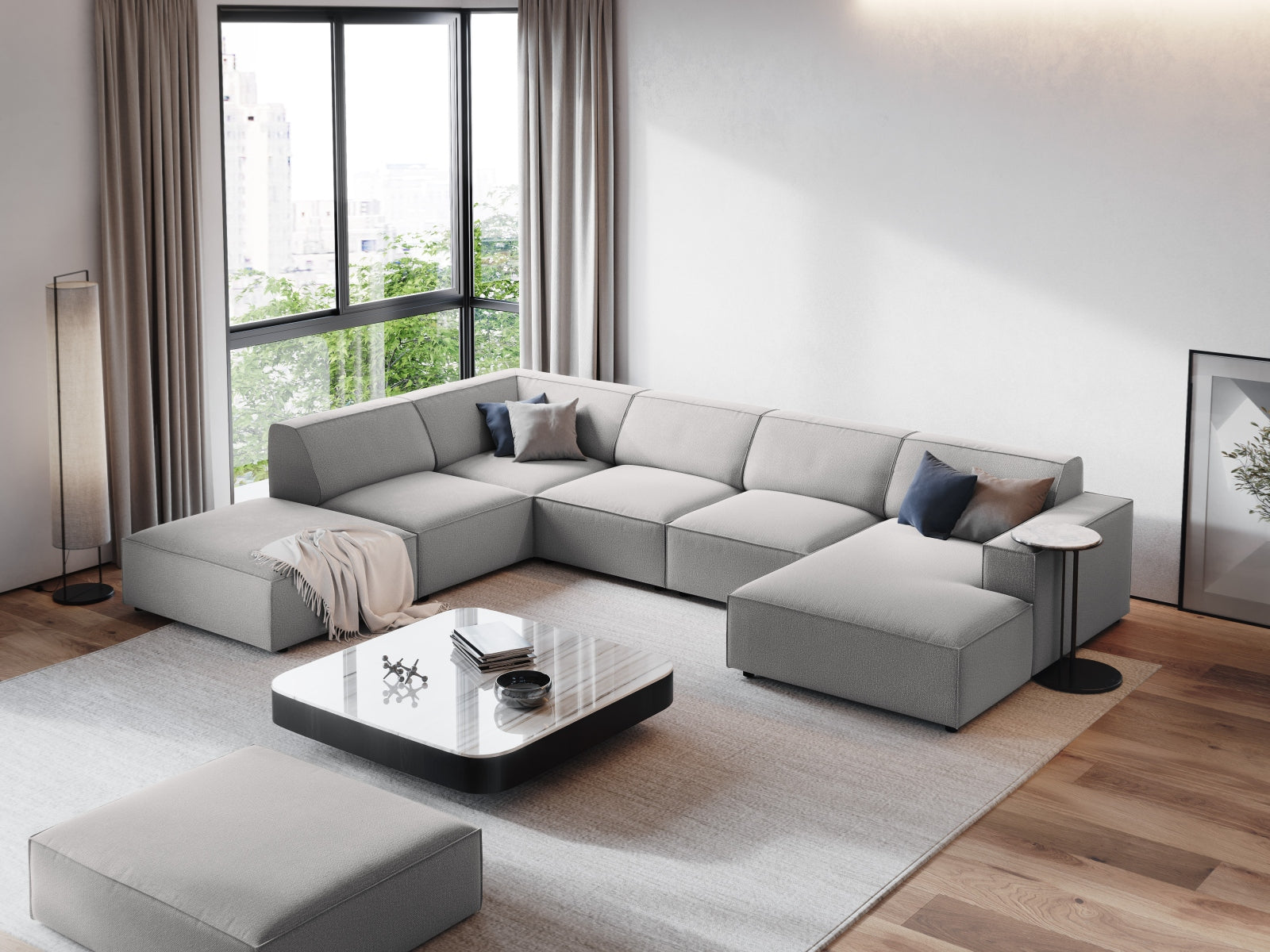 Jodie Modulares Panoramic Ecksofa links 7 Sitzer in Light Grey präsentiert im Onlineshop von KAQTU Design AG. Ecksofa links ist von Micadoni