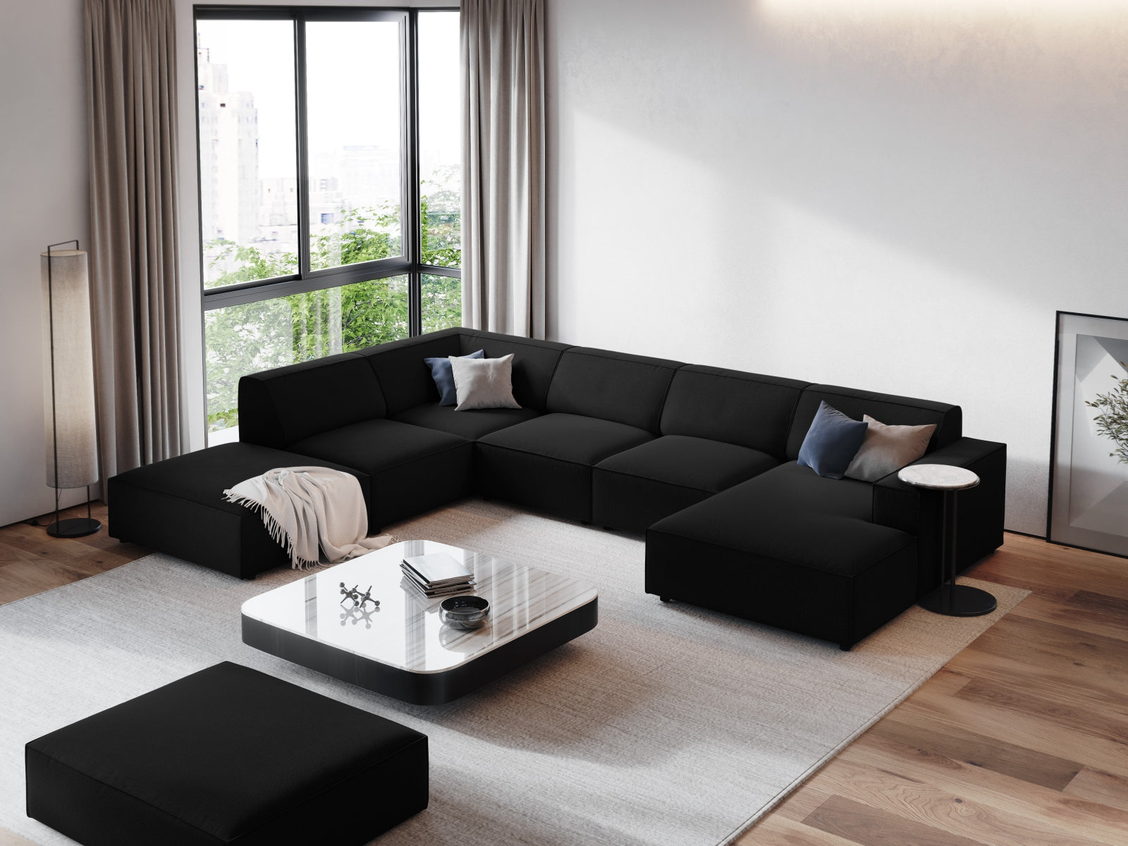 Jodie Modulares Panoramic Ecksofa links 7 Sitzer in Black präsentiert im Onlineshop von KAQTU Design AG. Ecksofa links ist von Micadoni