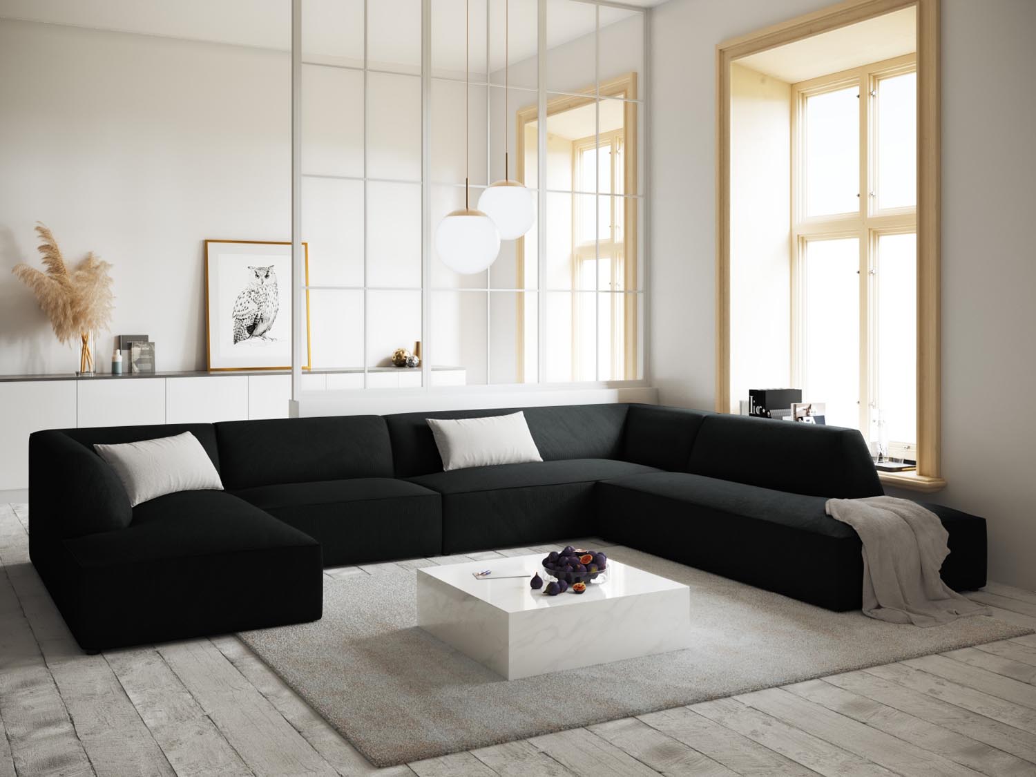 Stylisches Ruby Panoramic Ecksofa rechts, 7 Sitzer in elegantem Design, ideal für moderne Wohnräume, präsentiert von Micadoni.