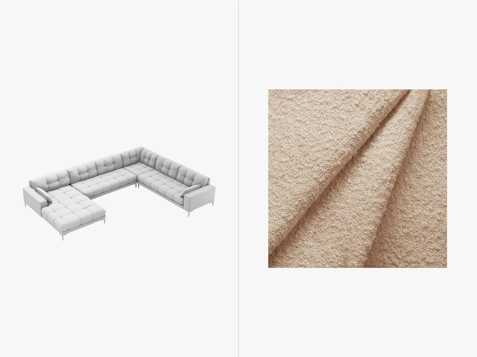 Mamaia Panoramic Ecksofa rechts 7 Sitzer in Beige/Gold präsentiert im Onlineshop von KAQTU Design AG. Ecksofa rechts ist von Micadoni