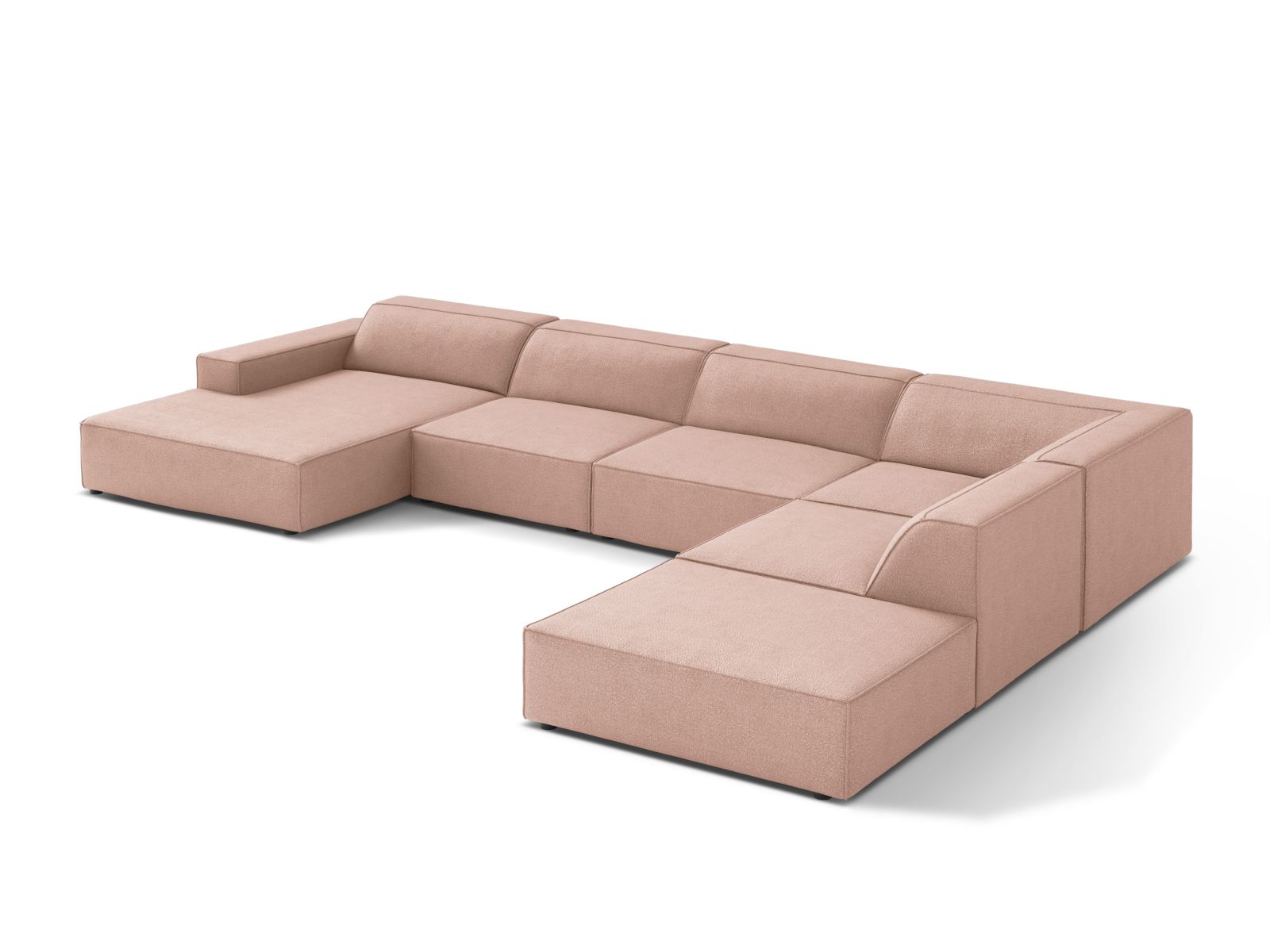 Elegantes, modulares Ecksofa Jodie Boucle in sanftem Powder Pink, ideal für stilvolle und einladende Wohnräume.