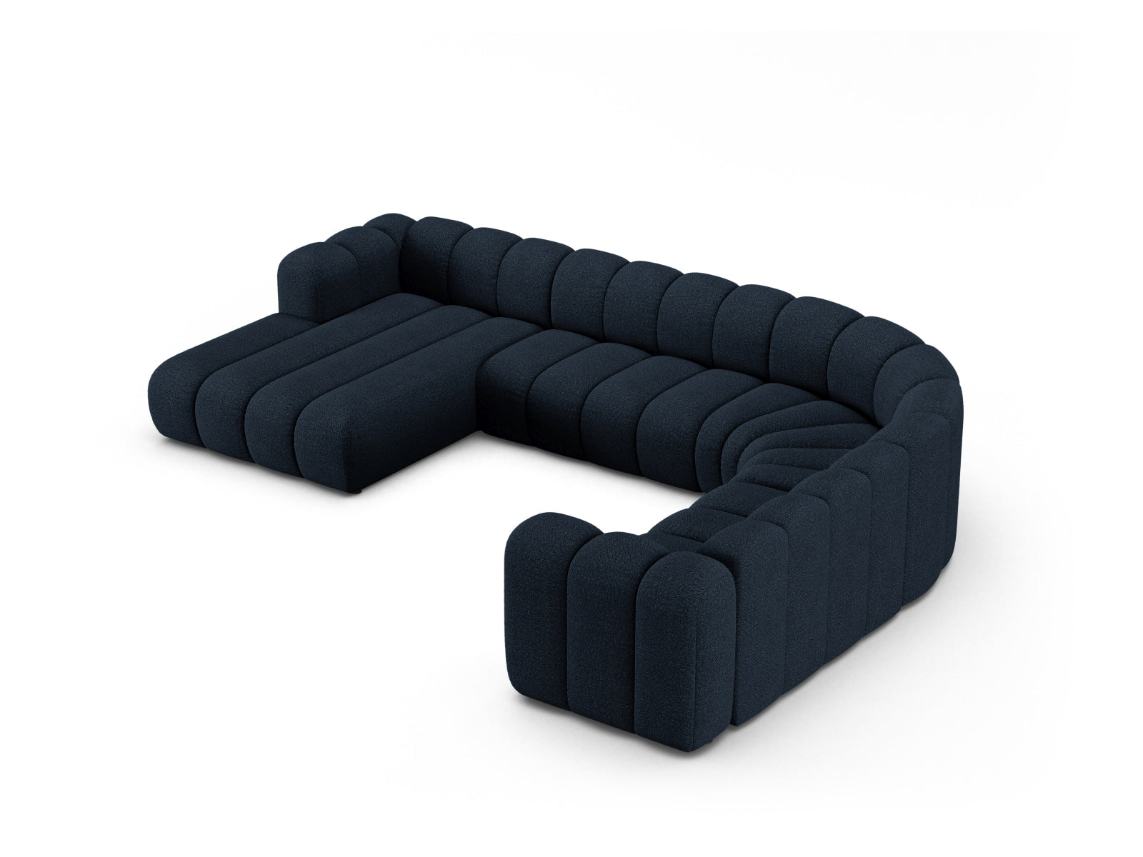 Modulares Ecksofa Lupine Boucle in Dunkelblau, 6-Sitzer, bietet modernen Komfort und stilvolle Akzente für Ihr Zuhause.