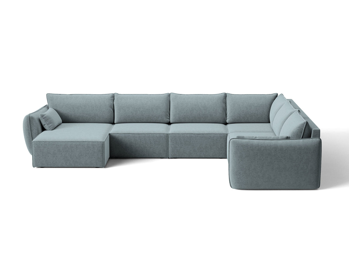 L-Sofa Kaelle Panoramasofa rechts von Micadoni, Stoffbezug, schwarze niedrige Beine