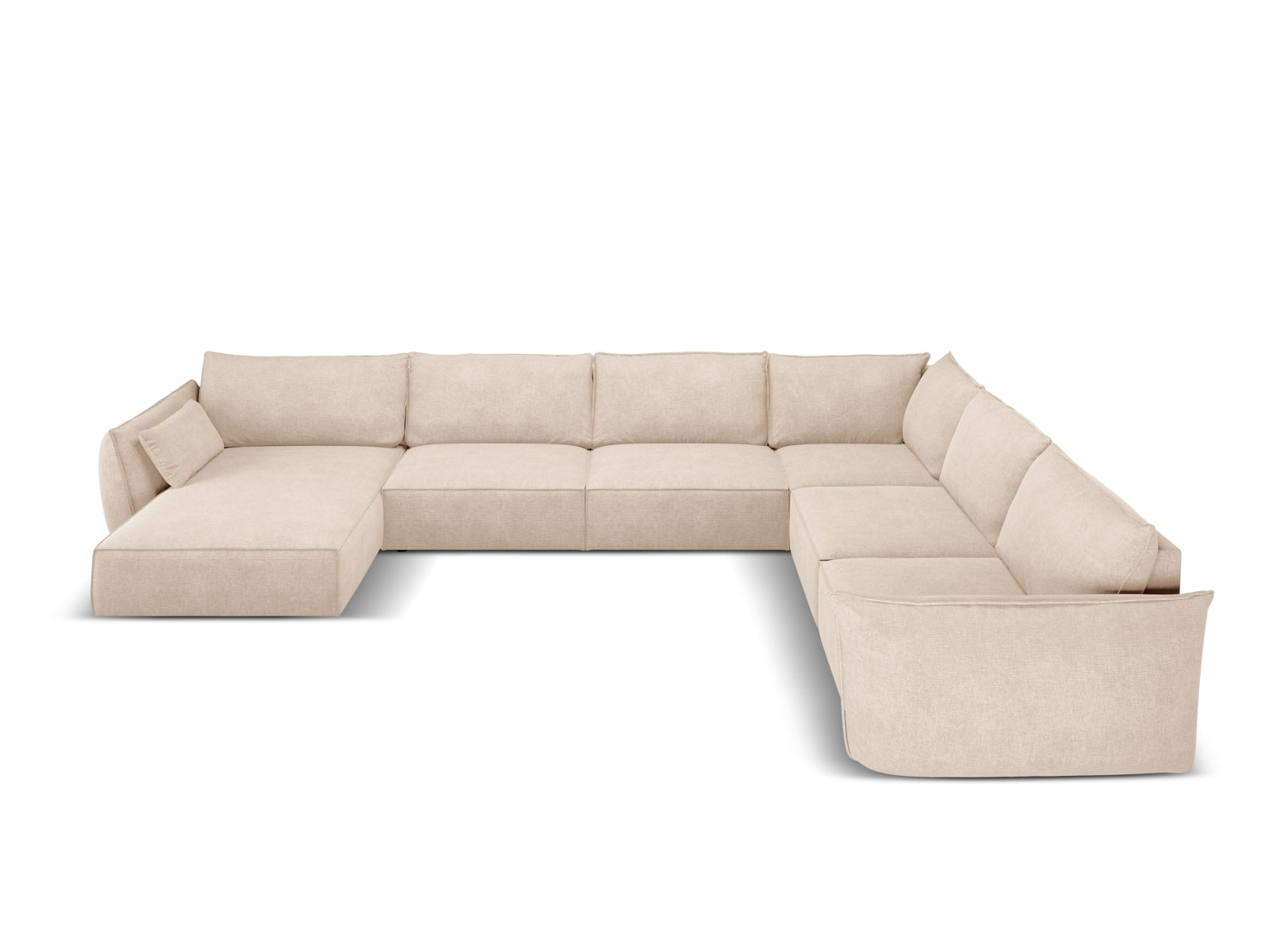Beige Kaelle Panoramic Ecksofa rechts für 8 Personen, stilvolles Design von Micadoni, ideal für moderne Wohnräume.