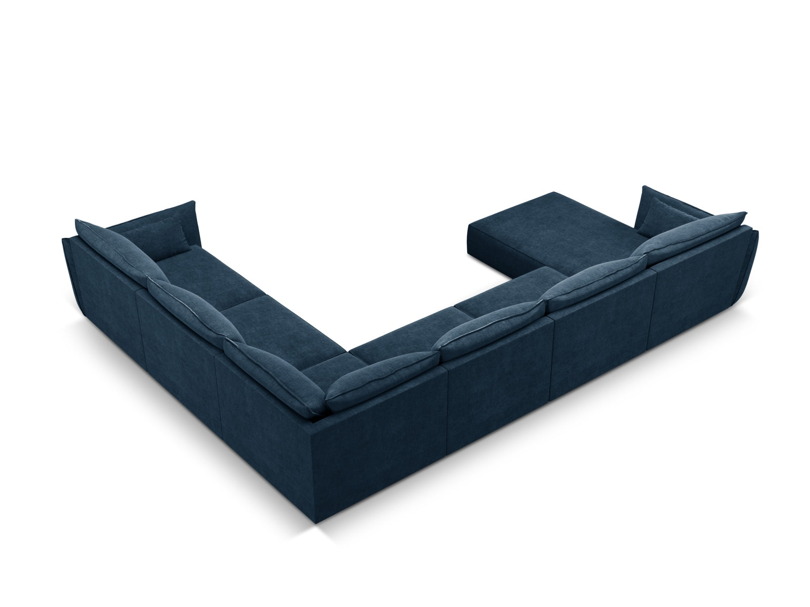 Modernes Kaelle Panoramic Ecksofa rechts für 8 Personen in Royal Blue, perfekt für gemütliche Zusammenkünfte und stilvolle Einrichtung.