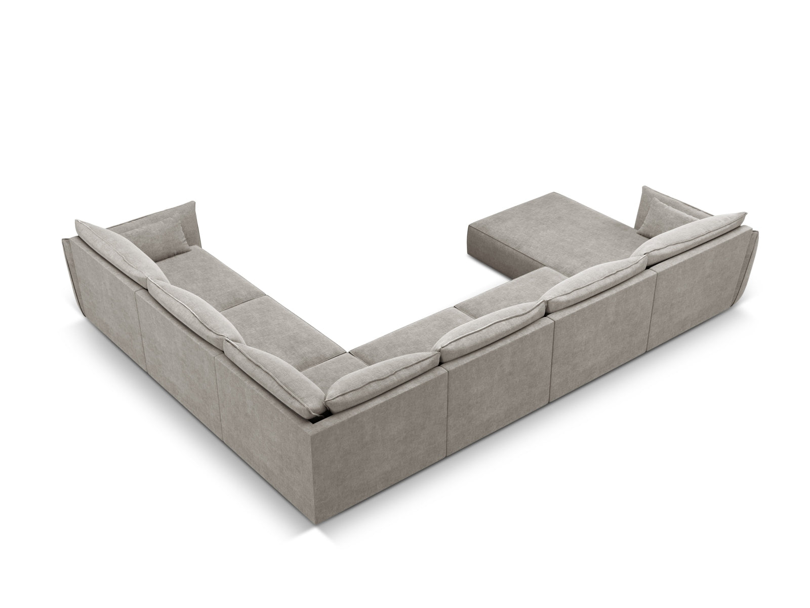 Elegantes Kaelle Panoramic Ecksofa rechts für 8 Personen in sanftem Grau, perfekt für gesellige Runden und stilvolle Einrichtung.