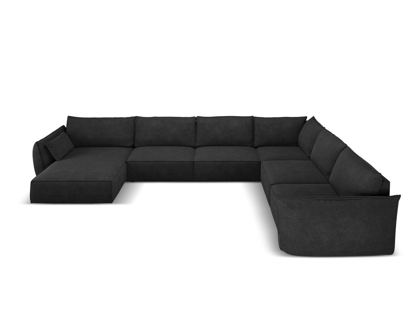 Elegantes Kaelle Panoramic Ecksofa rechts für 8 Personen in stilvollem Schwarz, ideal für moderne Wohnräume.