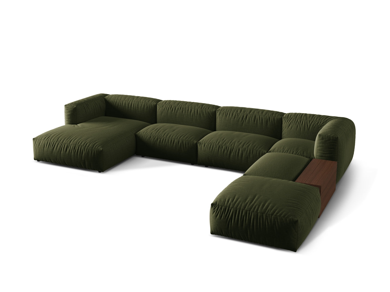 Elegantes, modulares Panoramic Ecksofa in Grün, ideal für stilvolle Wohnräume. 5-Sitzer mit komfortablem Design von Micadoni.
