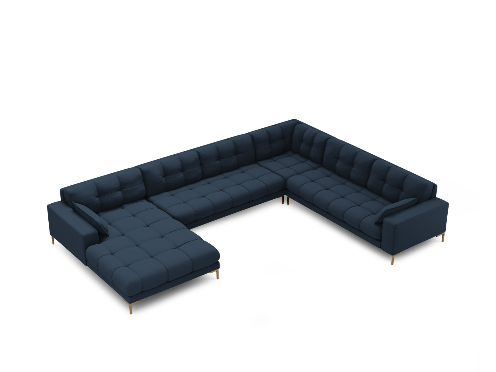 Mamaia Panoramic Ecksofa rechts 7 Sitzer in Blue/Gold präsentiert im Onlineshop von KAQTU Design AG. Ecksofa rechts ist von Micadoni