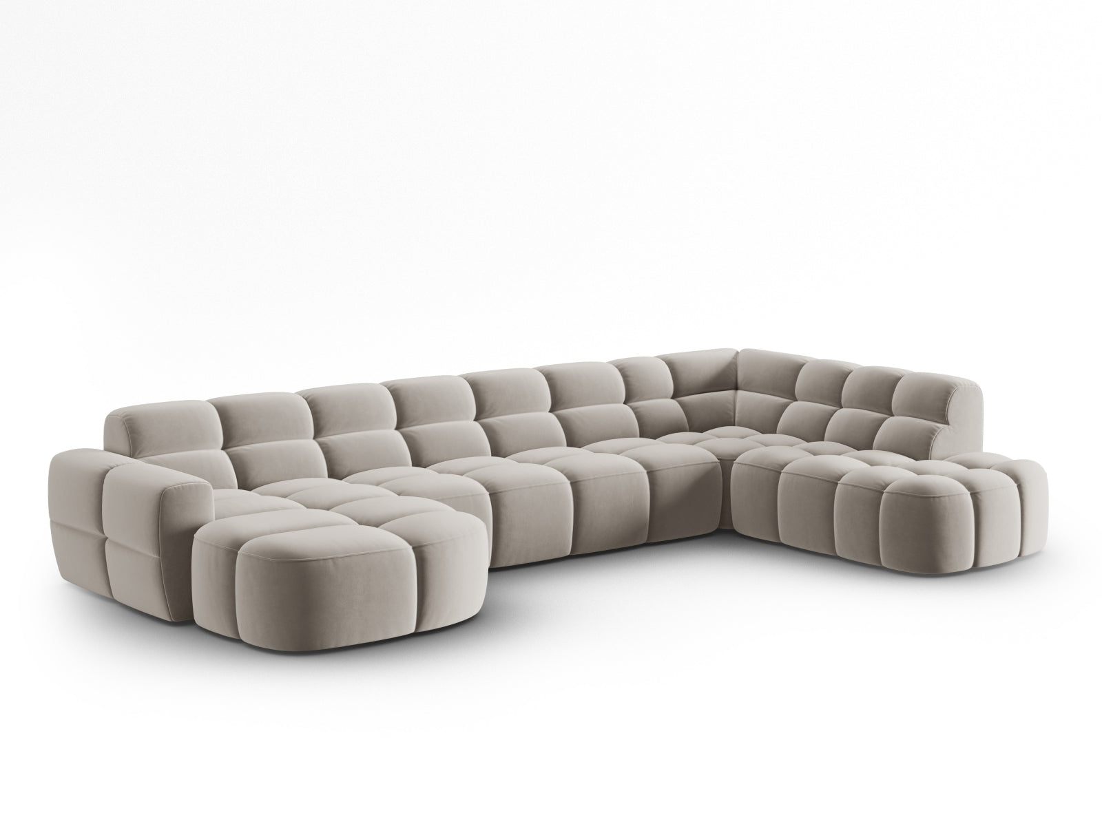 Lisa Velour Panoramic Ecksofa rechts 7 Sitzer in Light Beige präsentiert im Onlineshop von KAQTU Design AG. Ecksofa rechts ist von Micadoni