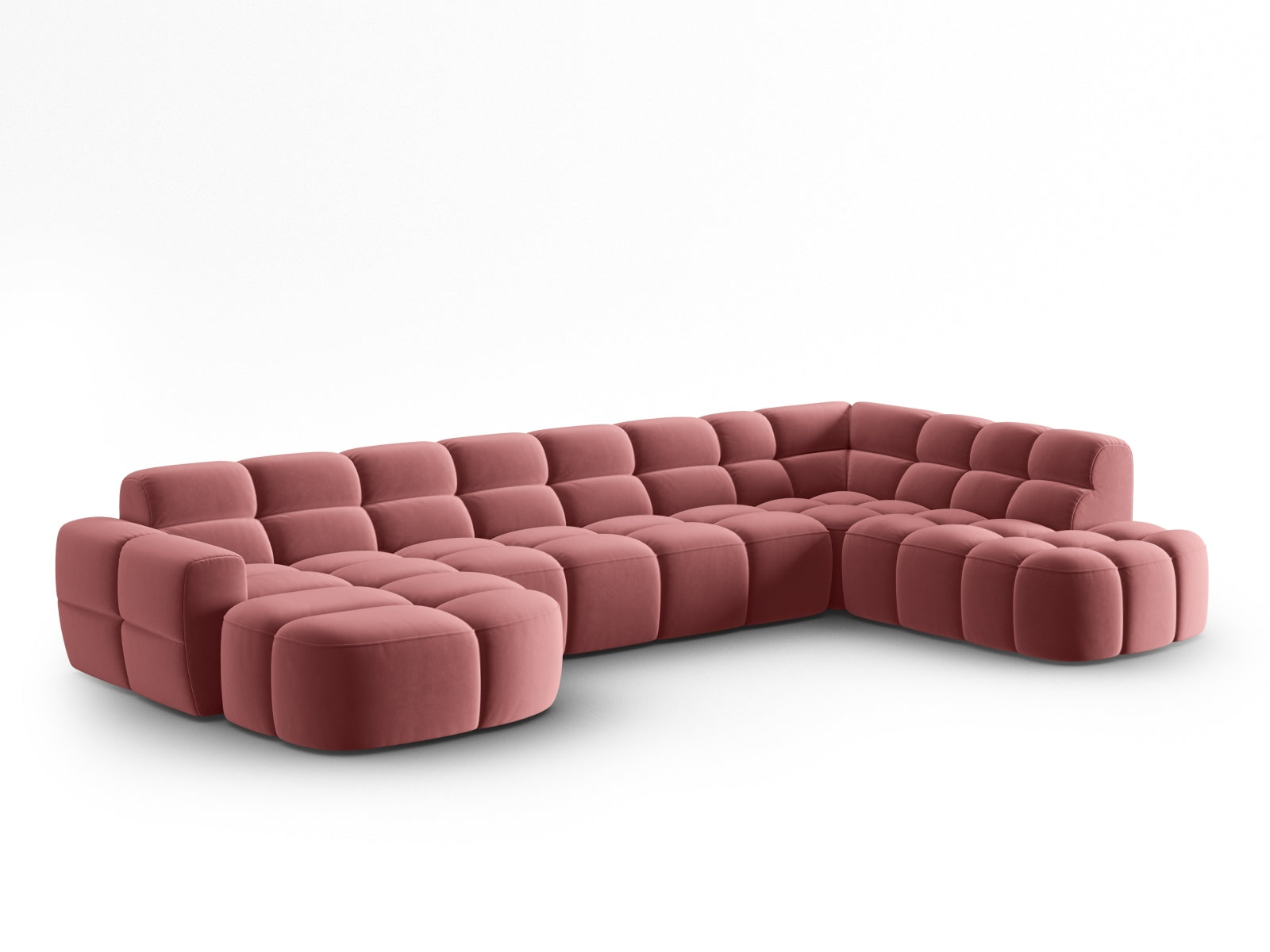 Lisa Velour Panoramic Ecksofa rechts 7 Sitzer in Flamingo präsentiert im Onlineshop von KAQTU Design AG. Ecksofa rechts ist von Micadoni