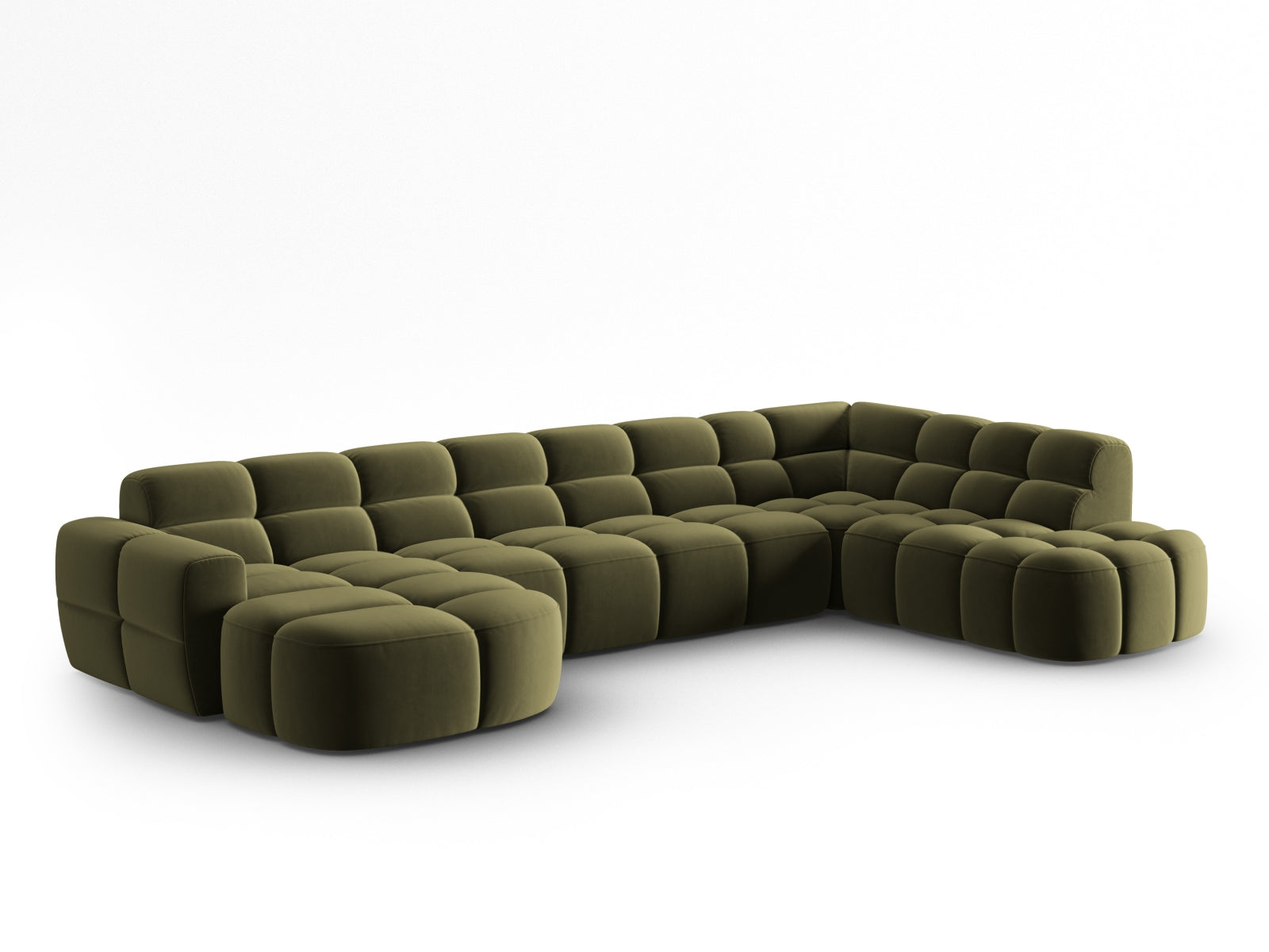 Lisa Velour Panoramic Ecksofa rechts 7 Sitzer in Light Green präsentiert im Onlineshop von KAQTU Design AG. Ecksofa rechts ist von Micadoni
