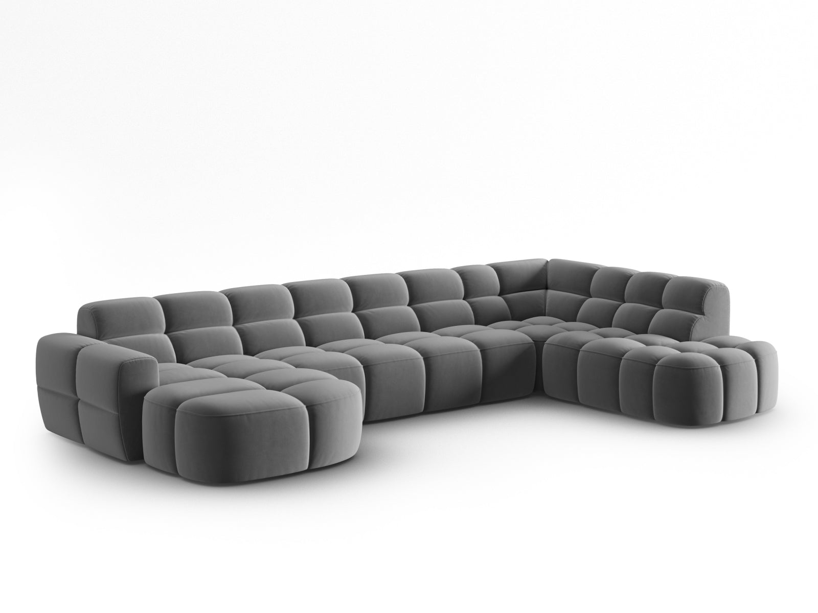 Lisa Velour Panoramic Ecksofa rechts 7 Sitzer in Light Grey präsentiert im Onlineshop von KAQTU Design AG. Ecksofa rechts ist von Micadoni
