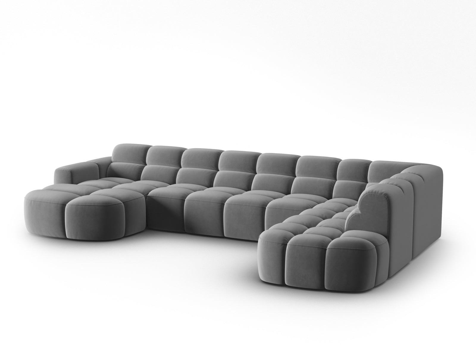 Lisa Velour Panoramic Ecksofa rechts 7 Sitzer in Light Grey präsentiert im Onlineshop von KAQTU Design AG. Ecksofa rechts ist von Micadoni