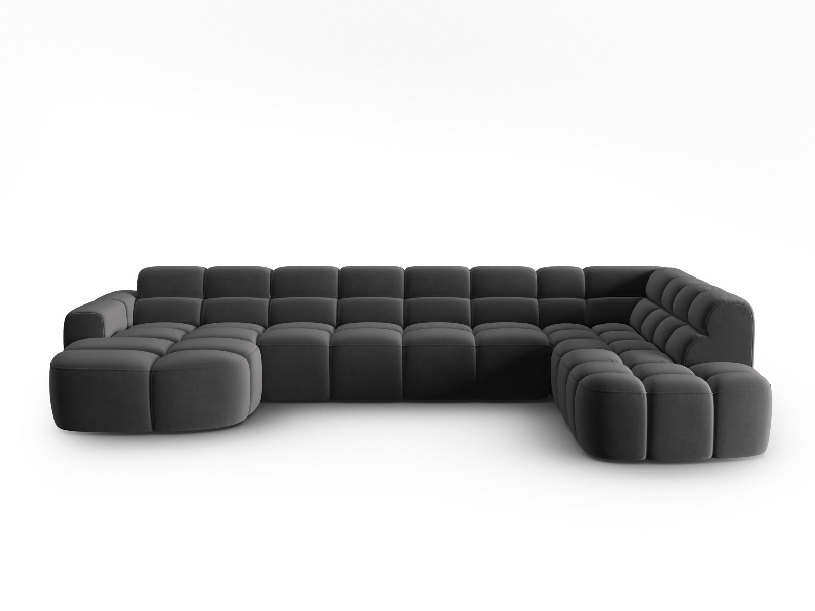 Lisa Velour Panoramic Ecksofa rechts 7 Sitzer in Dark Grey präsentiert im Onlineshop von KAQTU Design AG. Ecksofa rechts ist von Micadoni