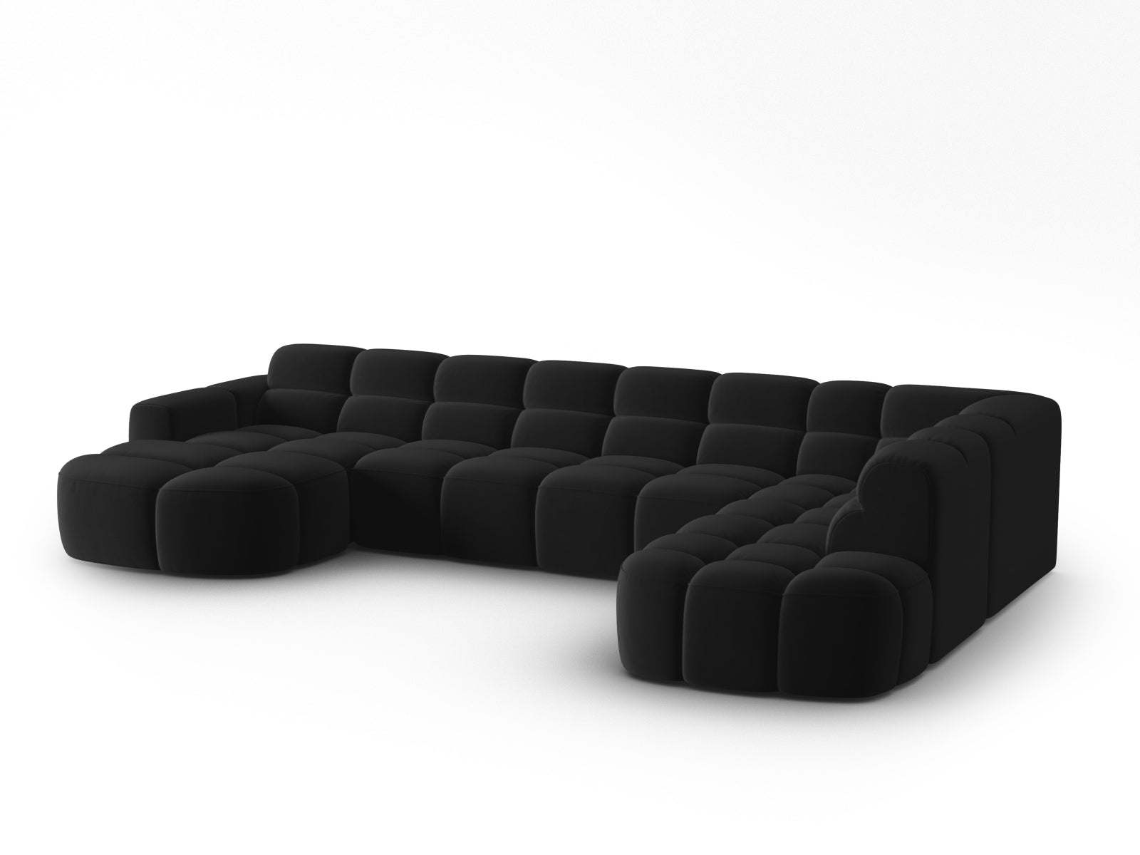 Lisa Velour Panoramic Ecksofa rechts 7 Sitzer in Black präsentiert im Onlineshop von KAQTU Design AG. Ecksofa rechts ist von Micadoni
