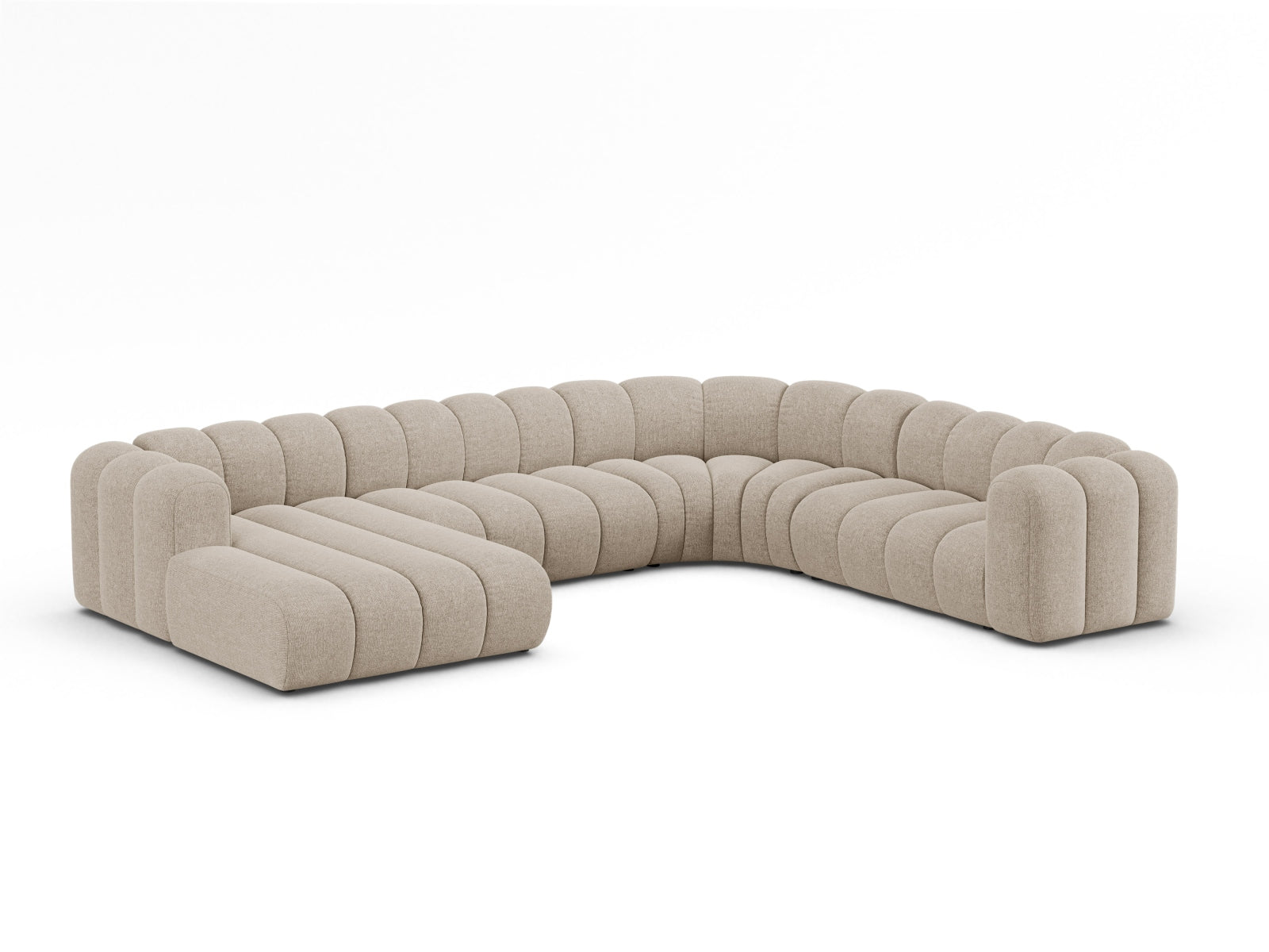 Elegantes Lupine Modular Panoramic Ecksofa rechts für 6 Personen in stilvollem Dunkelbeige, ideal für moderne Wohnräume.