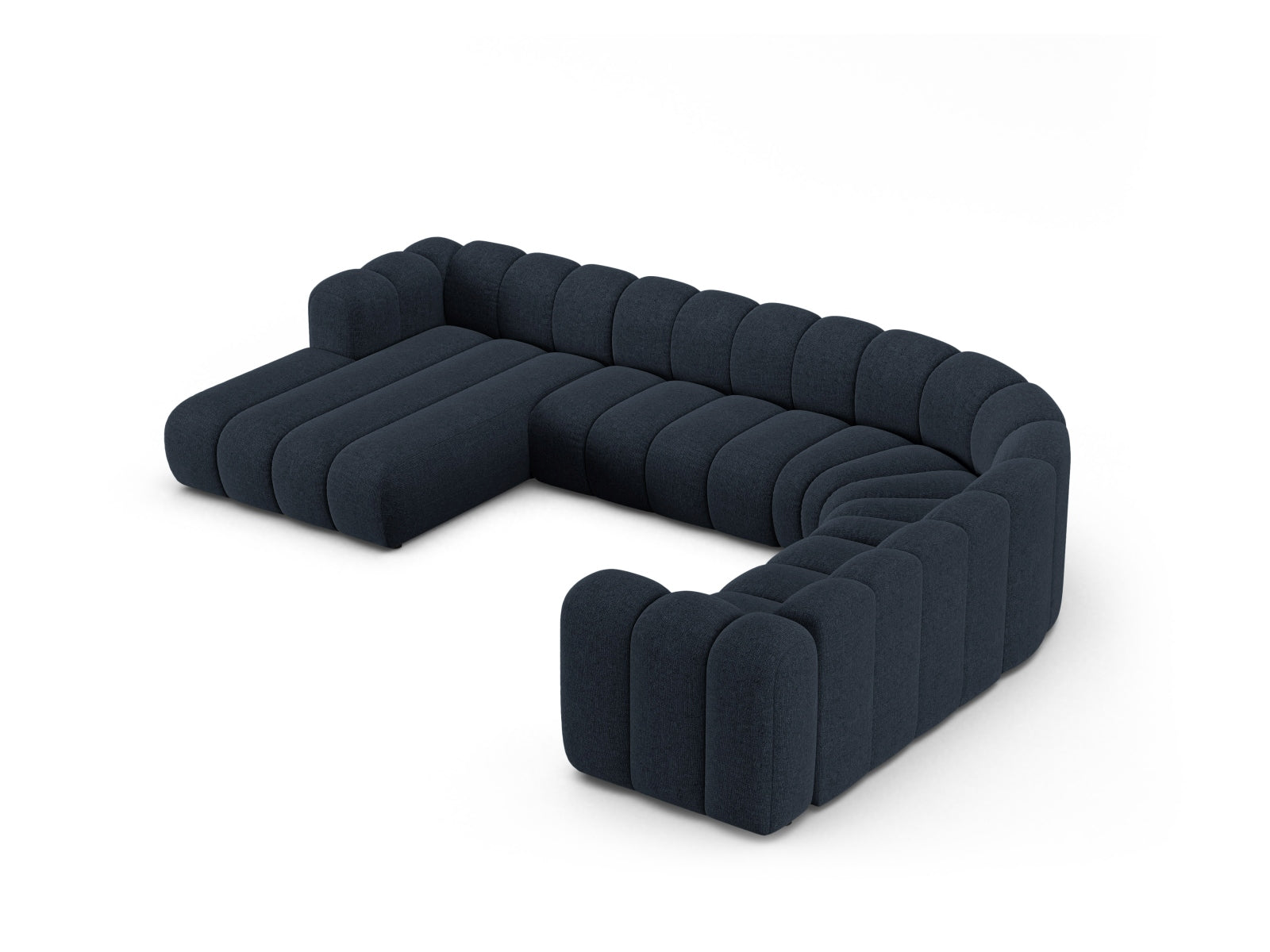 Luxuriöses, geräumiges Ecksofa in Navy Blue-Eden, 6-Sitzer von Micadoni, ideal für gemütliche Zusammenkünfte und stilvolle Einrichtung.