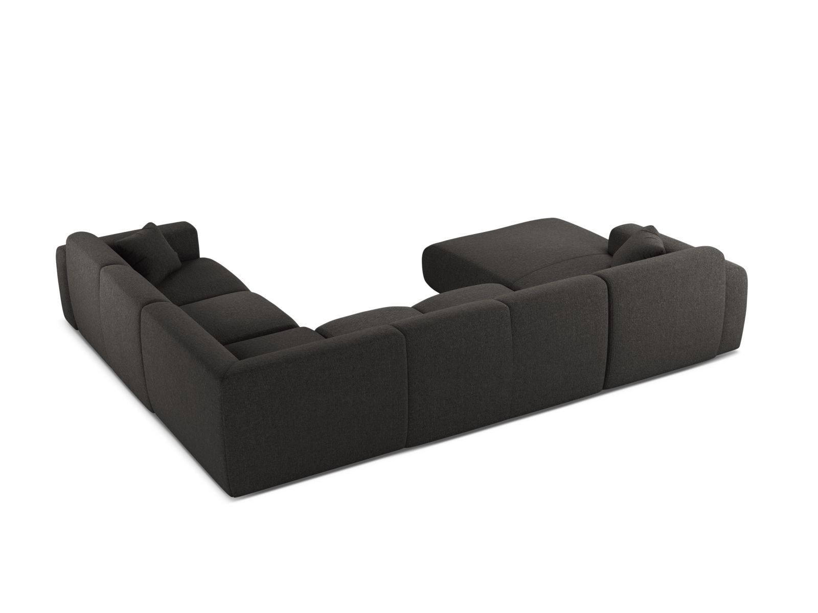 Stylisches 6-Sitzer Ecksofa Molino in Dunkelgrau, perfekt für großzügige Wohnlandschaften, bietet vielseitige Anordnungsmöglichkeiten und hohen Sitzkomfort.