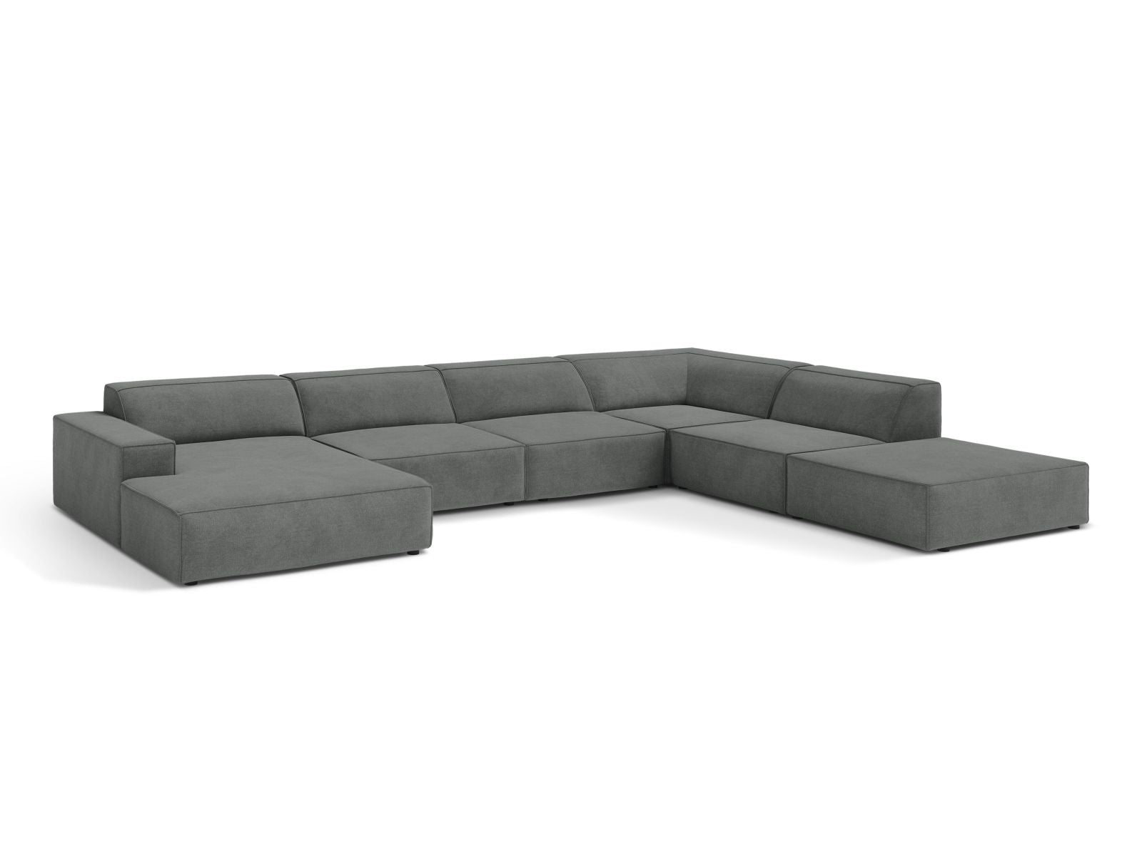 Elegantes 7-Sitzer Ecksofa Panoramic Jodie in Grau, ideal für moderne Wohnräume, bietet Komfort und Stil für die ganze Familie.