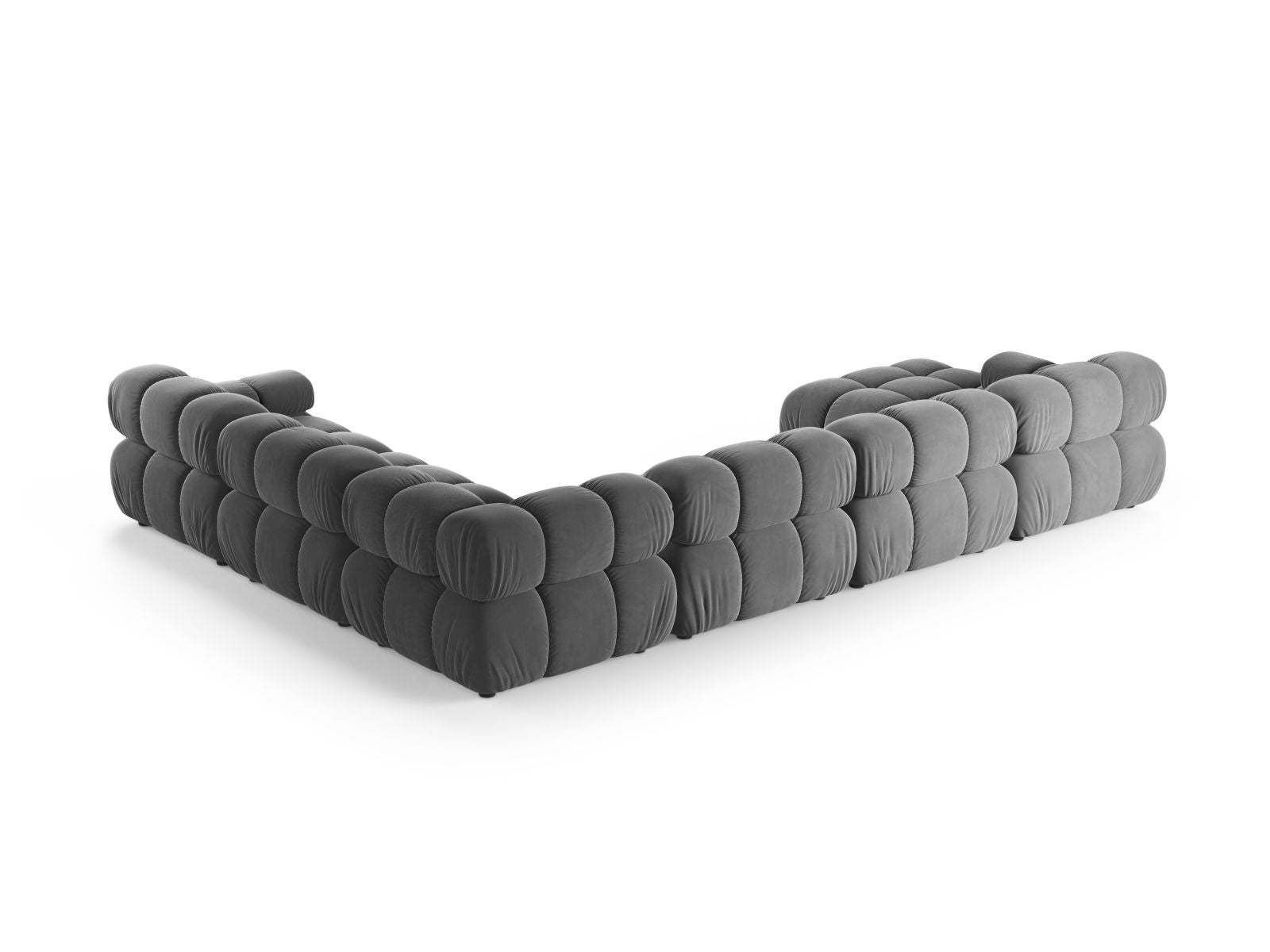 Stilvolles 8-Sitzer Ecksofa Panoramic rechts Bellis in sanftem Grau, perfekt für großzügige Wohnzimmer und entspannte Zusammenkünfte.