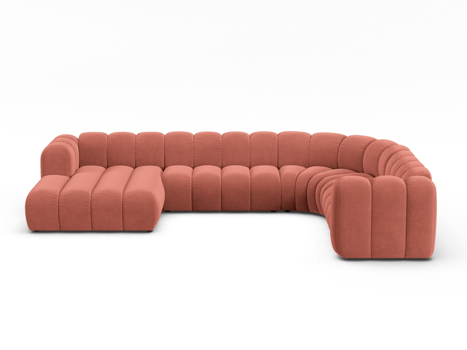 Lupine Velour Modular Panoramic Ecksofa rechts 6 Sitzer in Coral-Salvador präsentiert im Onlineshop von KAQTU Design AG. Ecksofa rechts ist von Micadoni
