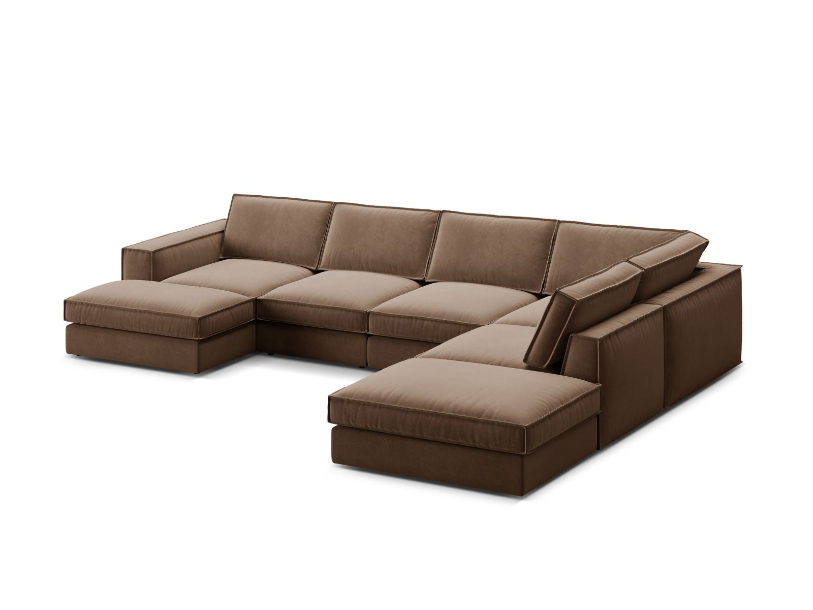 Elegantes 5-Sitzer Ecksofa Panoramic rechts in luxuriösem Chocolate-Salvador von Micadoni, ideal für entspannte Stunden im modernen Wohnraum.