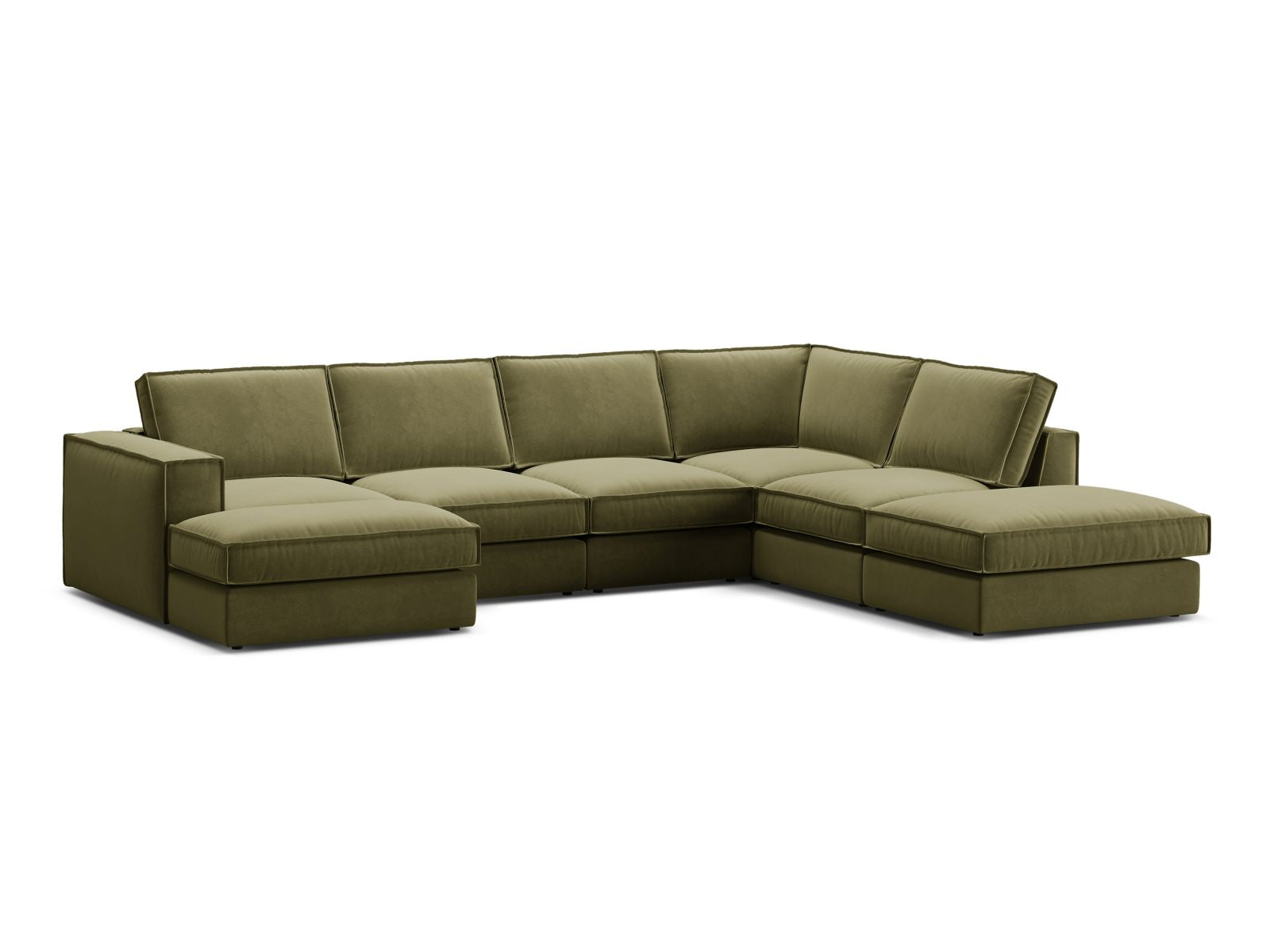 Elegantes 5-Sitzer Ecksofa Panoramic rechts in stilvollem Green-Salvador, ideal für moderne Wohnräume, von Micadoni.