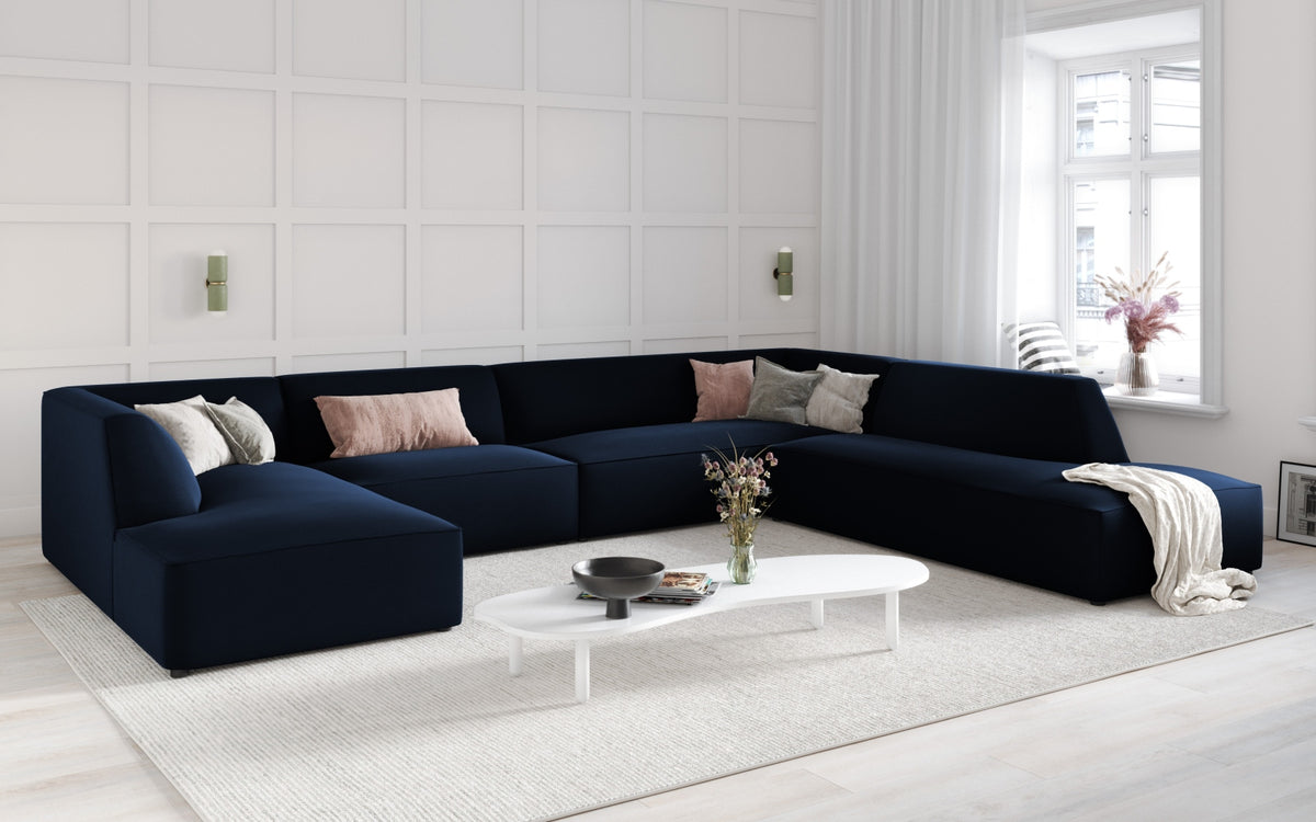 Ruby Velour Panoramic Ecksofa rechts 7 Sitzer in Royal Blue-Salvador präsentiert im Onlineshop von KAQTU Design AG. Ecksofa rechts ist von Micadoni