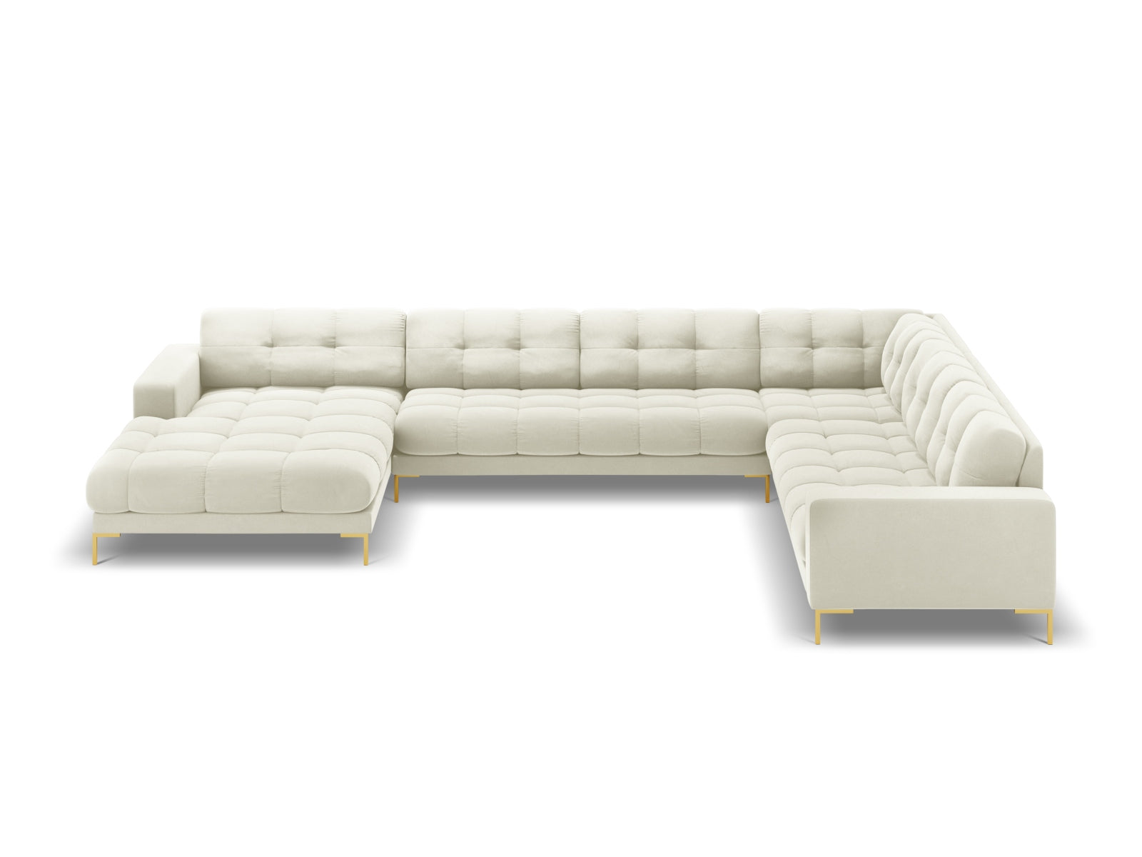 Mamaia Velour Panoramic Ecksofa rechts 7 Sitzer in Light Beige/Gold präsentiert im Onlineshop von KAQTU Design AG. Ecksofa rechts ist von Micadoni
