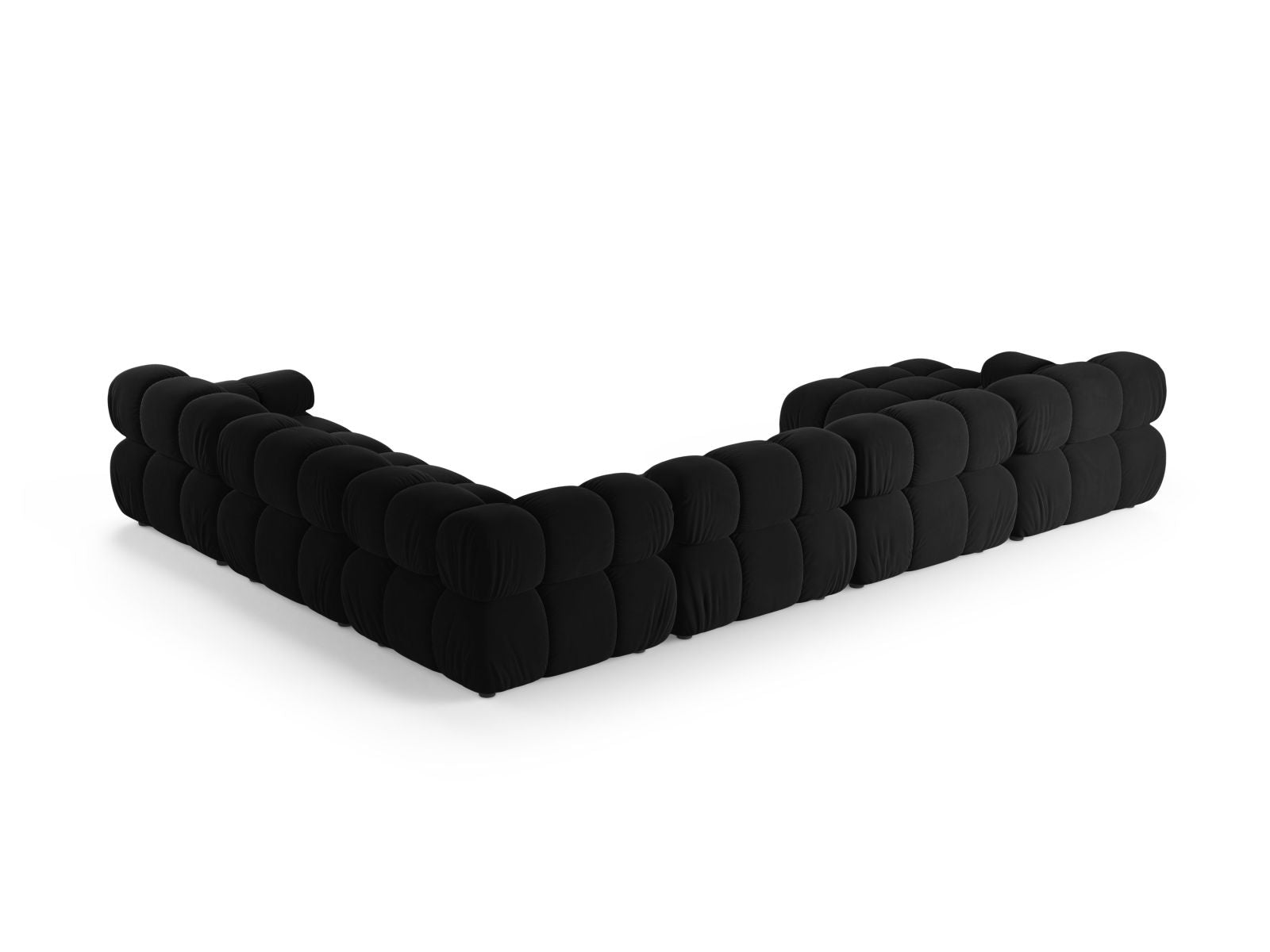 Modernes 8-Sitzer Ecksofa Bellis im Panoramic-Stil, rechtsseitig, gefertigt aus strapazierfähigem Black-Bluvel für einladende Wohnatmosphäre.