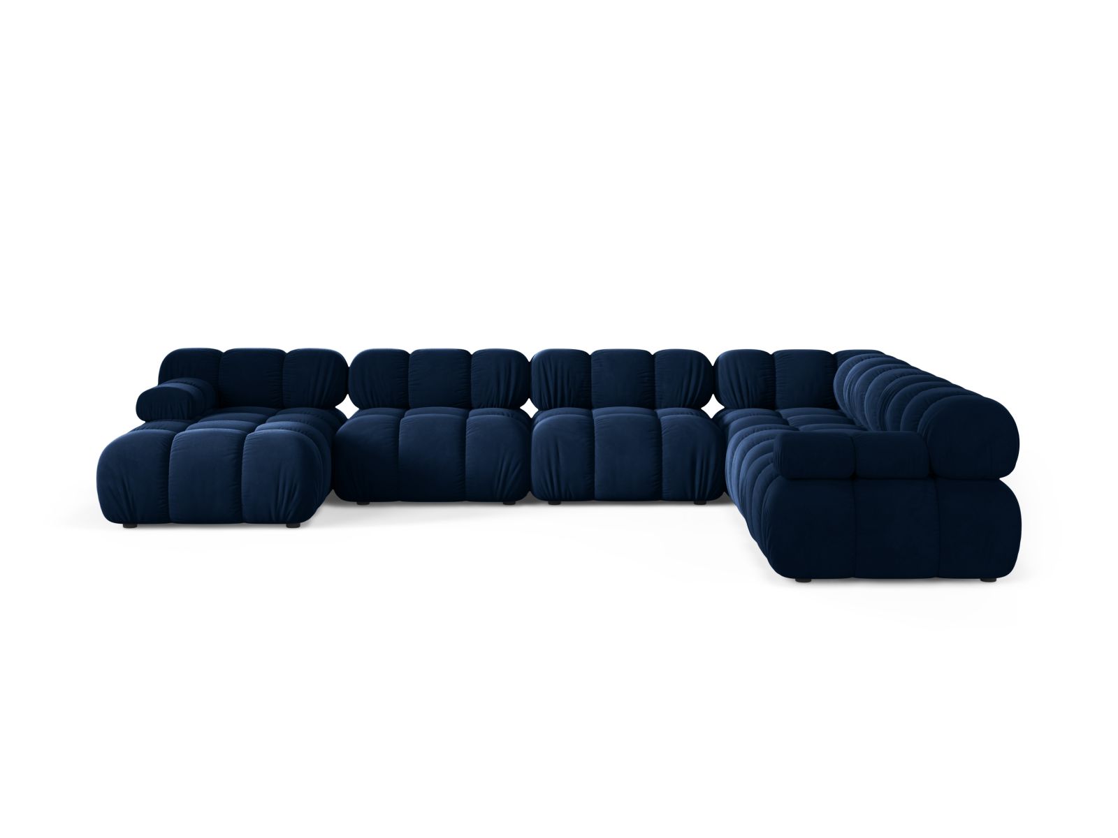 Elegantes 8-Sitzer Ecksofa Bellis in Royal Blue-Bluvel, ideal für moderne Wohnräume, präsentiert sich in stilvollem Design und hoher Funktionalität.